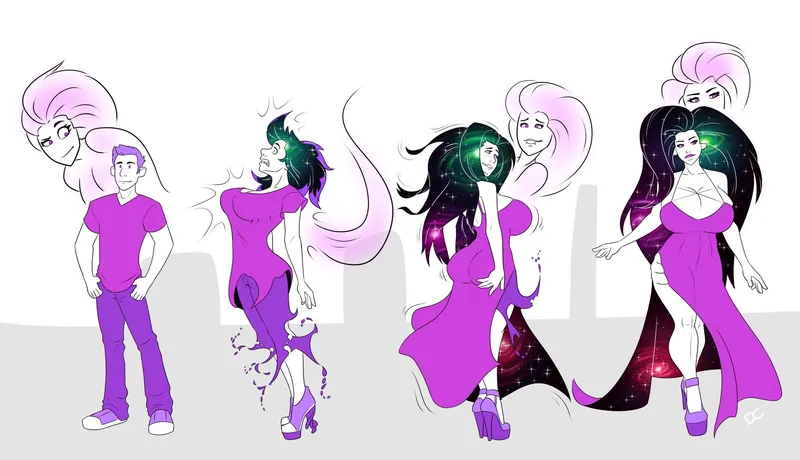 Thumbnail Curvy Cosmic Hair Girl: A Transformation Tale by Maeve | gendertransformation