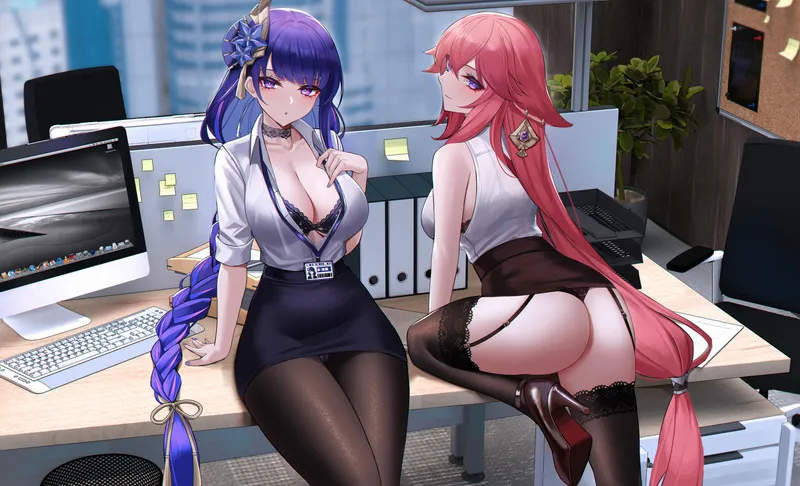 Thumbnail EternalBhm Presents Office Employees Yae and Raiden - elegantloveglimmer