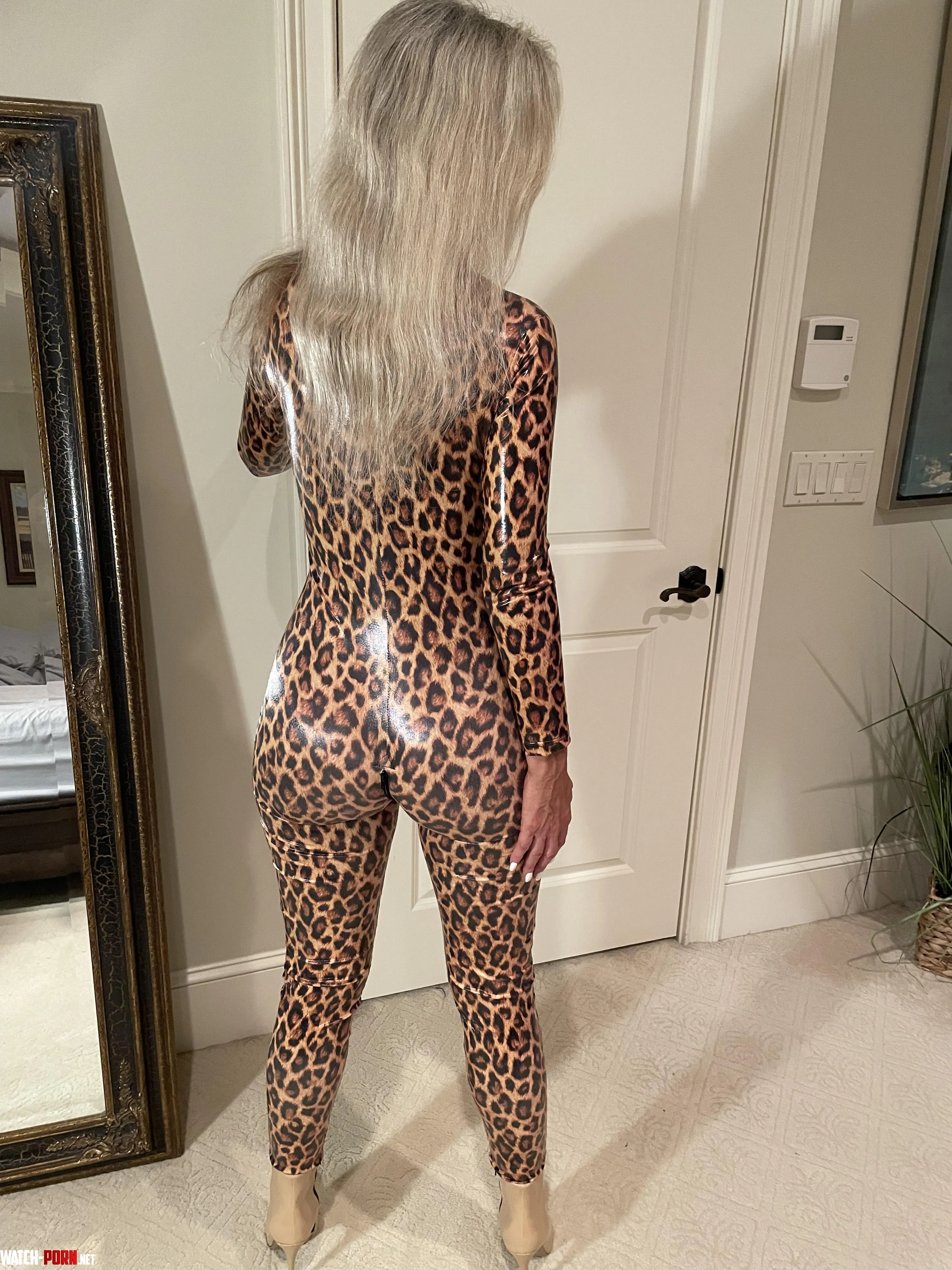 Shiny leopard print catsuit by My_Hotwife_Journey