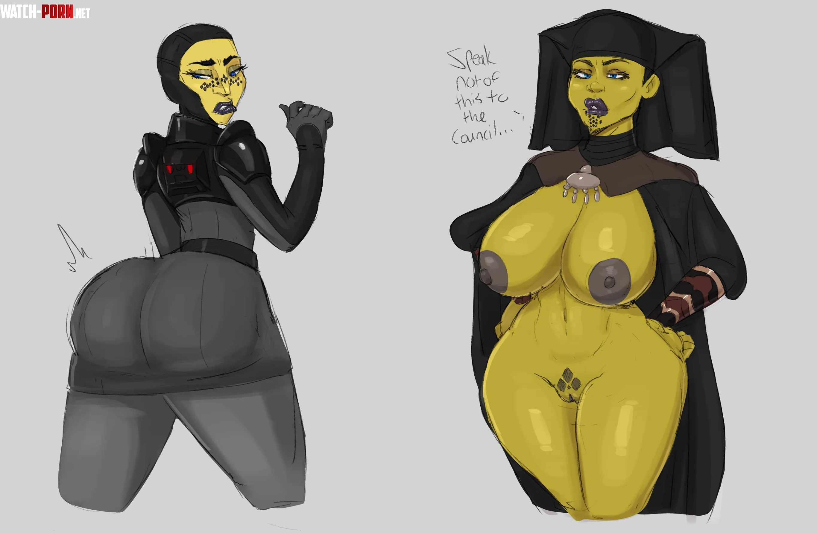 Inquisitor Barriss and a Luminara sketch (@GuillyNSFW) by SoupMaid