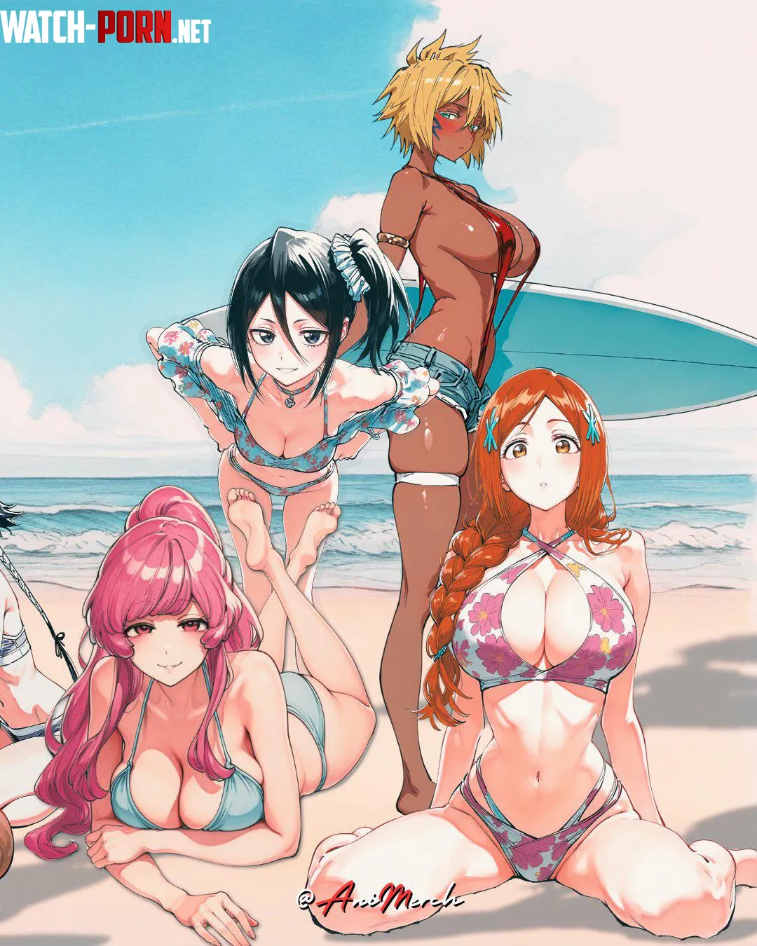 Meninas, Rukia, Tier, and Orihime Beach Day [Bleach] by A_MASSIVE_PERVERT