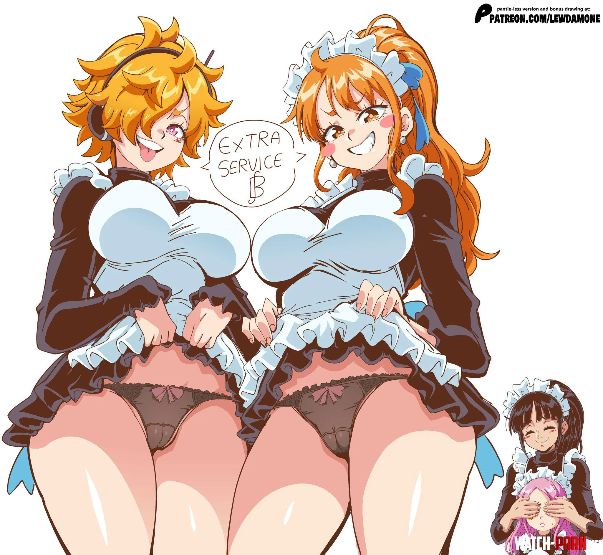 Lilith and Nami Skirt Lift (lewdamone) by A_MASSIVE_PERVERT
