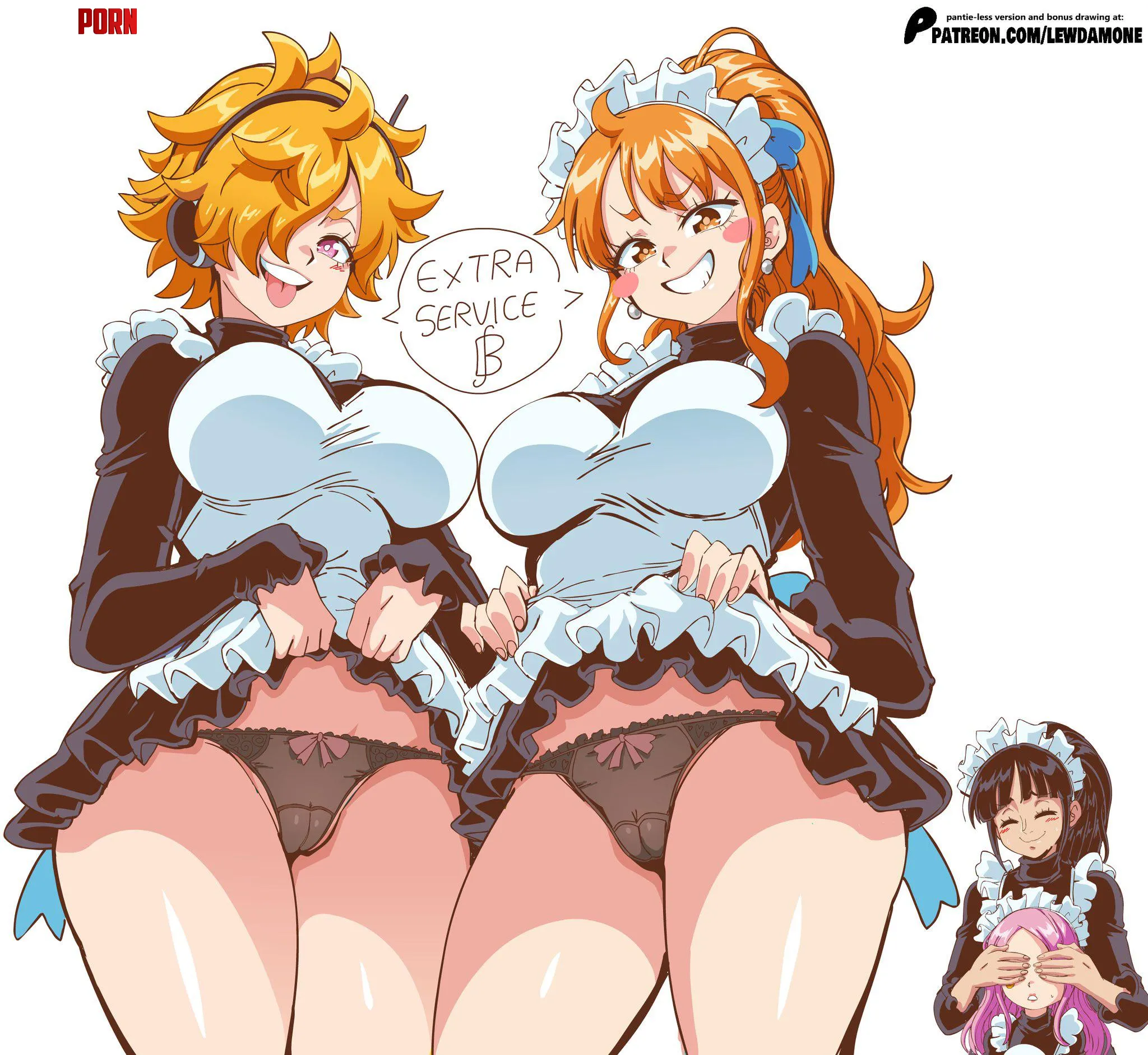 Lilith and Nami Skirt Lift (lewdamone) by A_MASSIVE_PERVERT