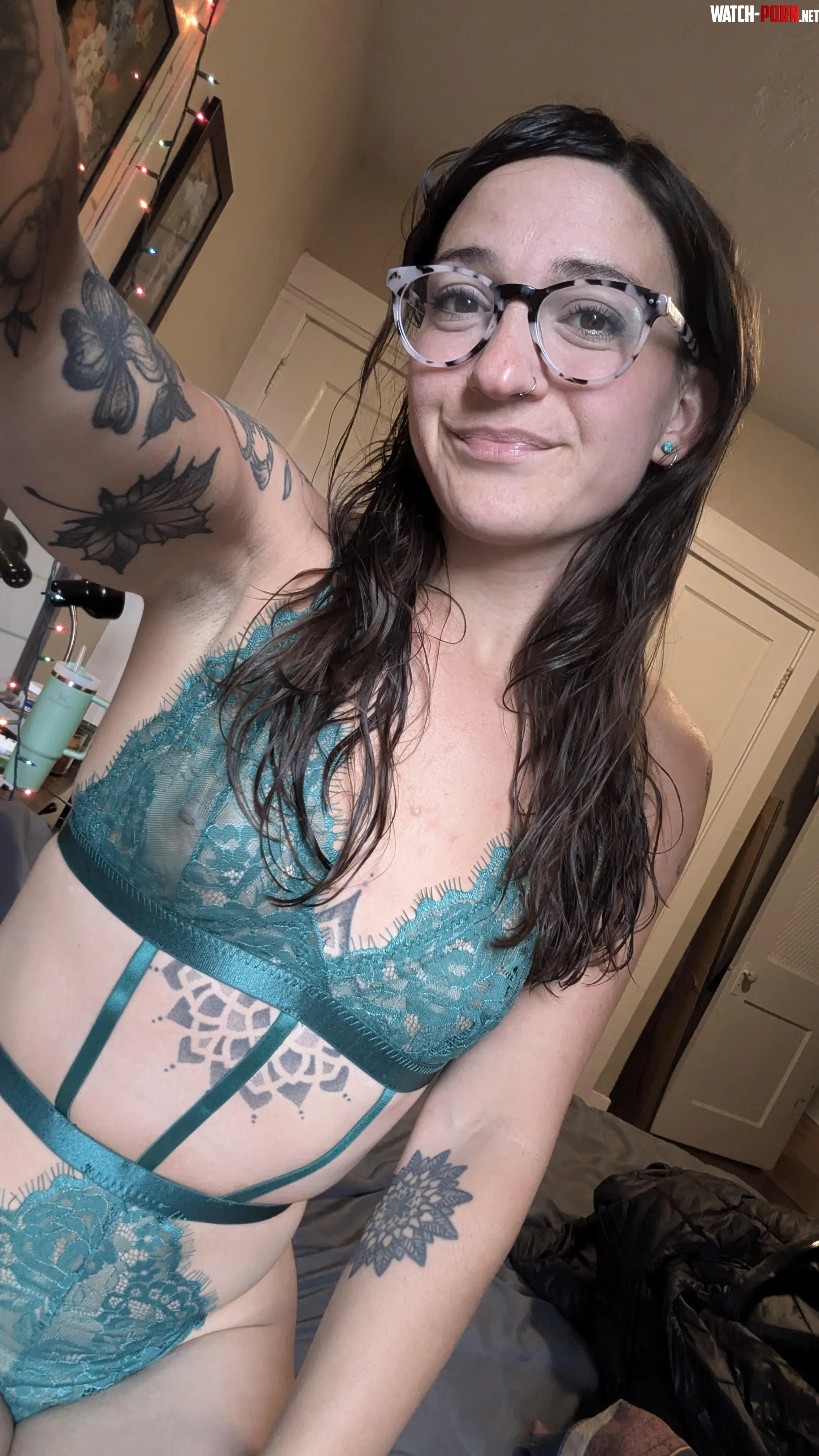 Glasses and lingerie :) but only one stays on. by gabbywoods_