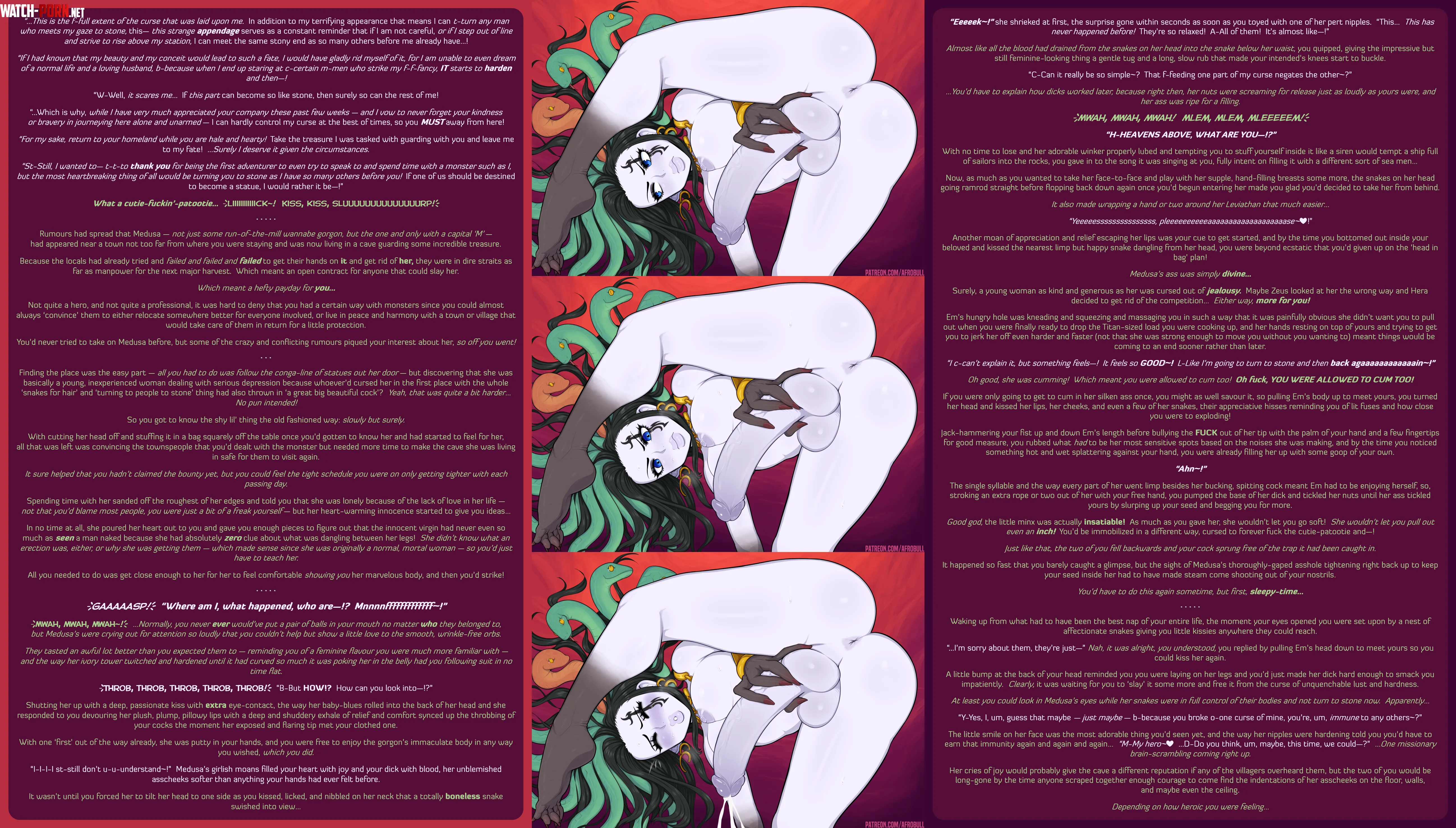[MxH] The Treasure was the Friends You Fucked Along the Way! [FutaSub][Human on Monster Action][Medusa][Monster Girl][*Giving* Oral Attention][Reach Around][True Love~?][Breaking the curse?][MtG Caption][Artist: Afrobull] by MtG-Ti