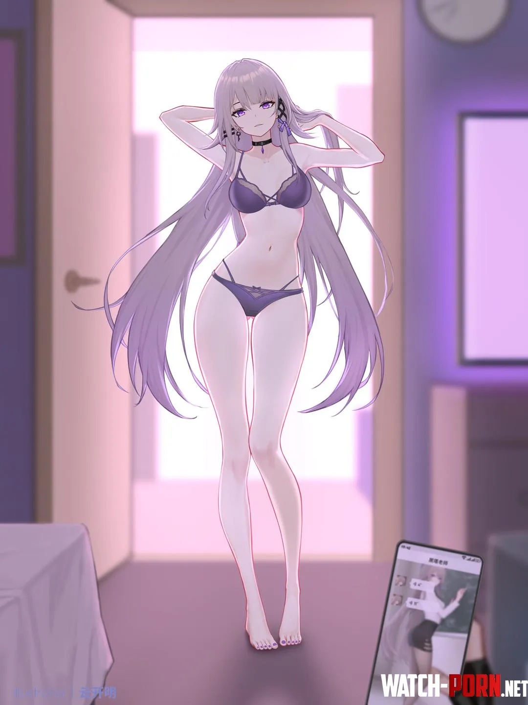 Herta wearing purple lingerie [Honkai: Star Rail] by marxsander2016