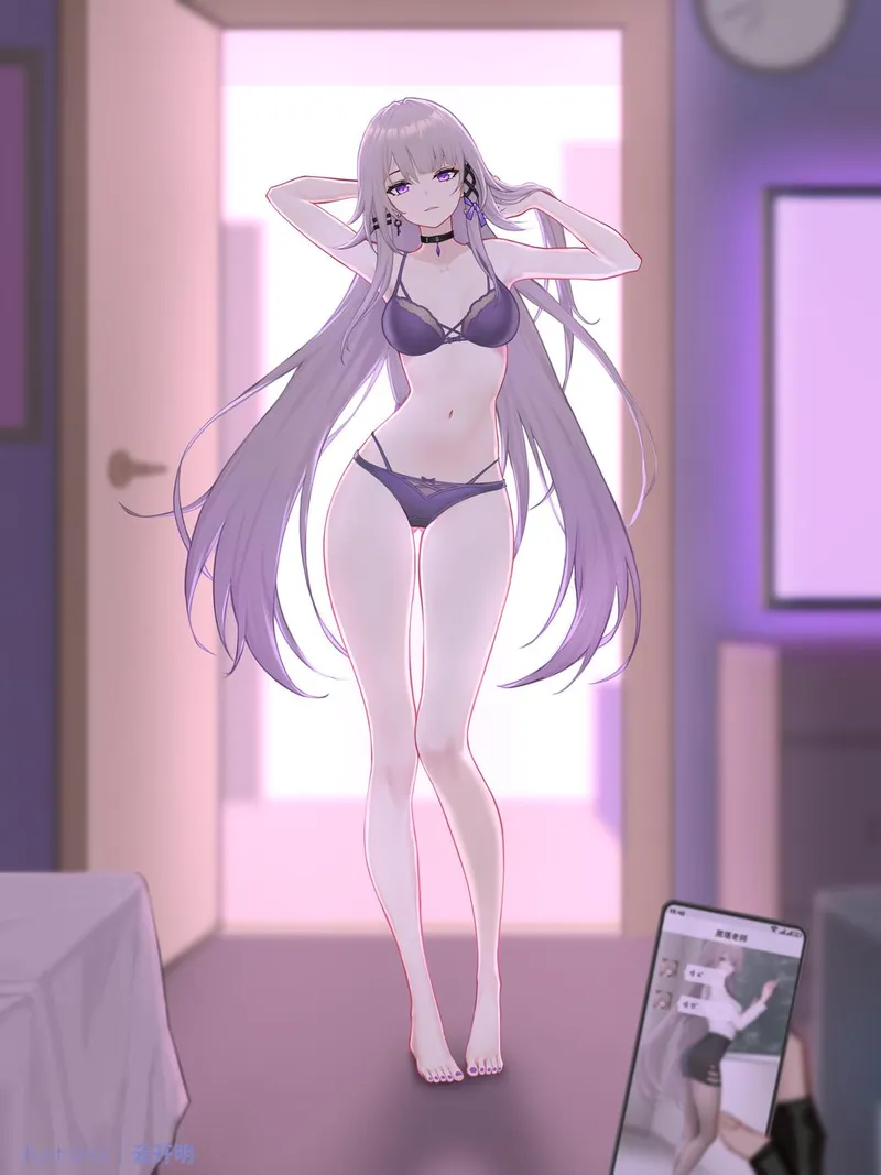 Thumbnail Indulge in Ecchi Elegance: Herta in Purple Lingerie by marxsander2016