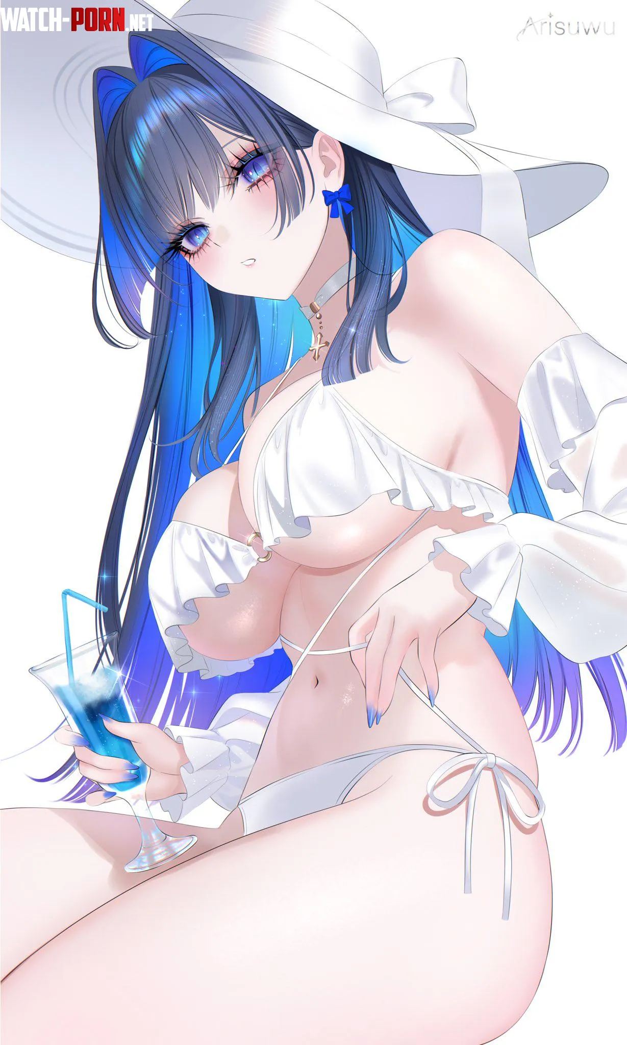 Kronii in bikini and sun hat (Arisuwu) by elegantloveglimmer