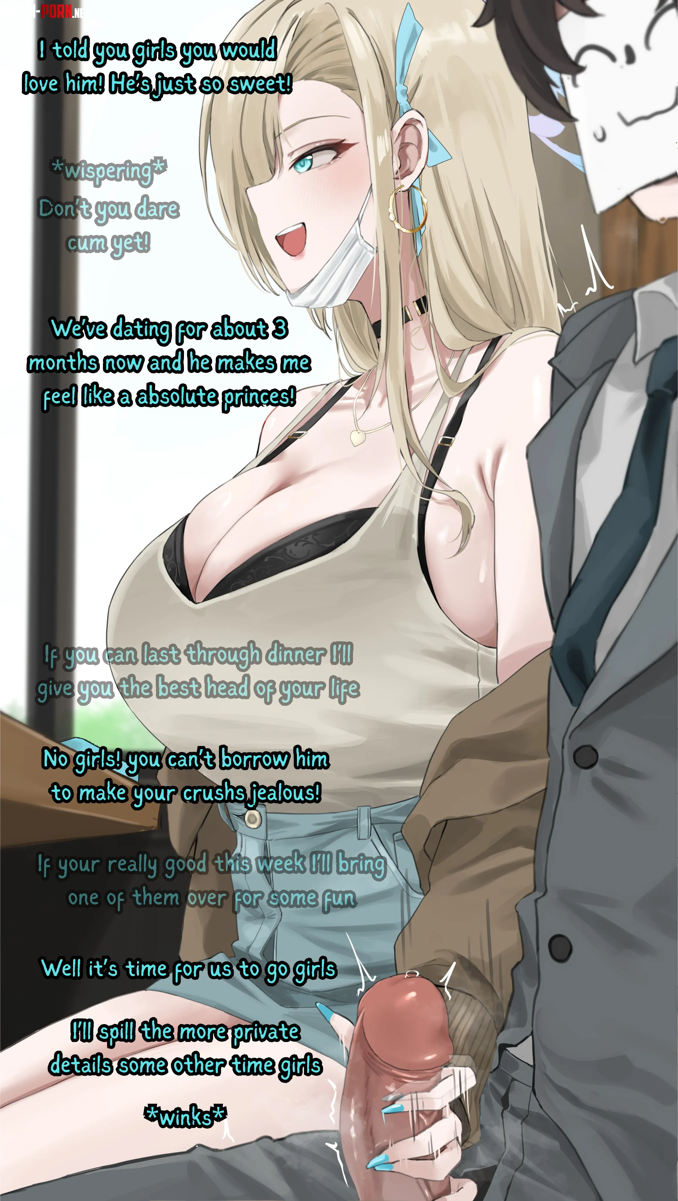Meeting you Exhibitionist Girlfriend's friends for the first time [Couple] [Exhibitionism] [Teasing] [Implied Sex] [Edging] [Femdom] [Handjob] art by miz_blank by RatGates