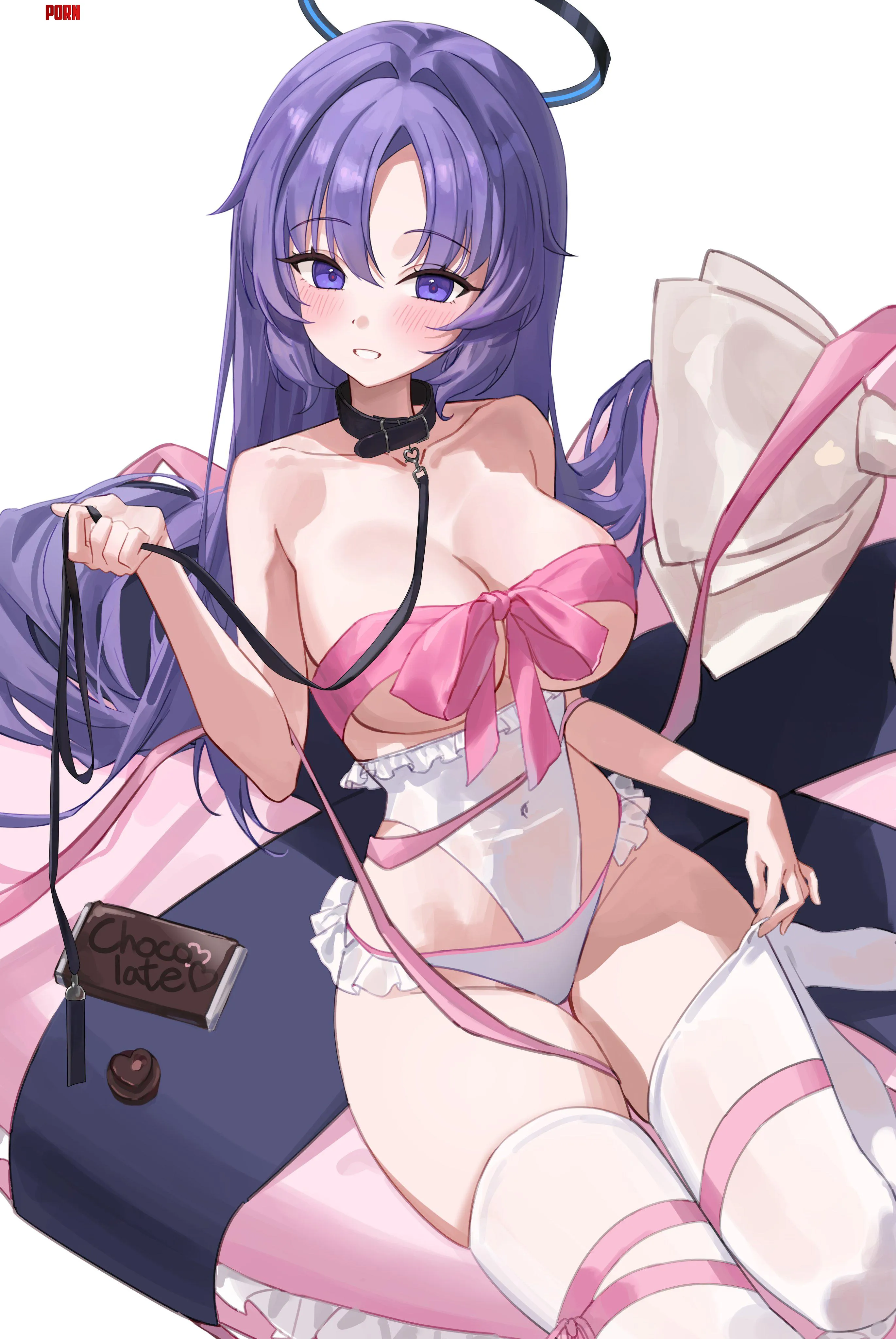 Yuuka in pink ribbon with white leotard and underwear (hido_88) by elegantloveglimmer