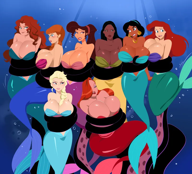 Thumbnail Disney Mermaids in Ursula's Tentacles Art by GhostlessM