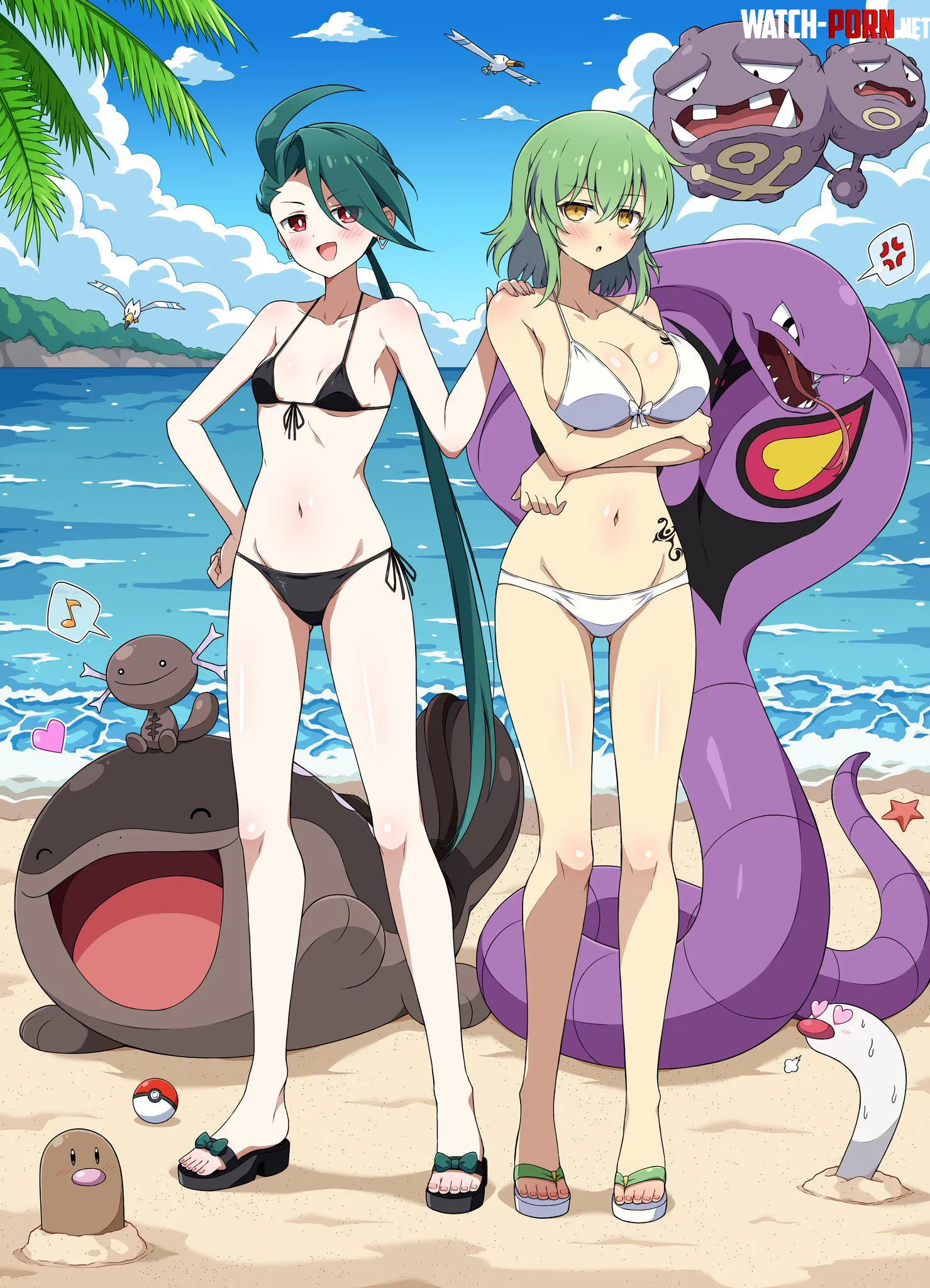 Rika and Hikage Beach Day [Pokemon x Senran Kagura] by A_MASSIVE_PERVERT