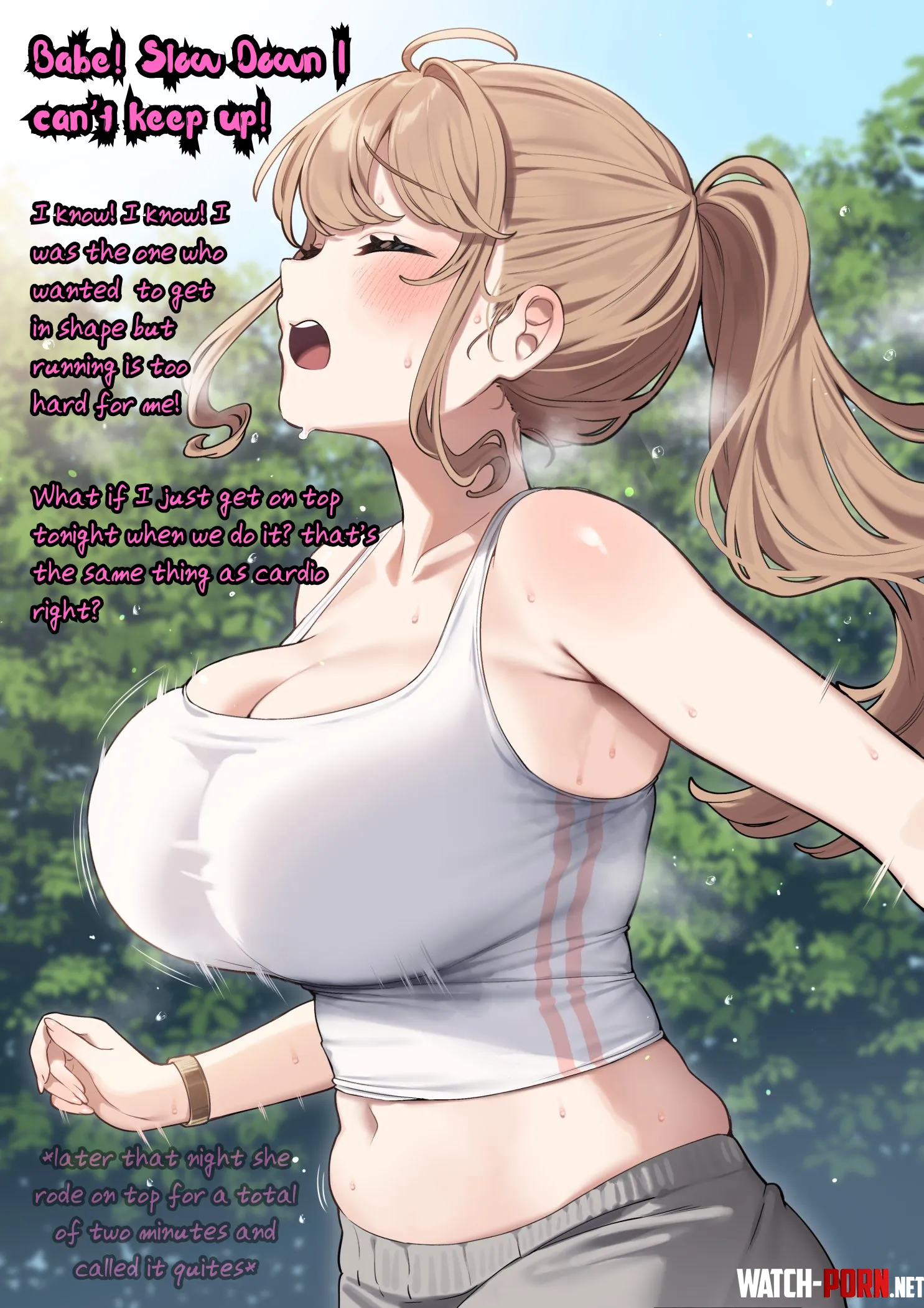 Trying out Different Kinds of Cardio [Implied Sex] [Wholesome] [Couple] [Established relationship] [Getting Fit] [Busty] [Casual] [Plumpy body] [Gym clothes] art by sakula_yuki by RatGates