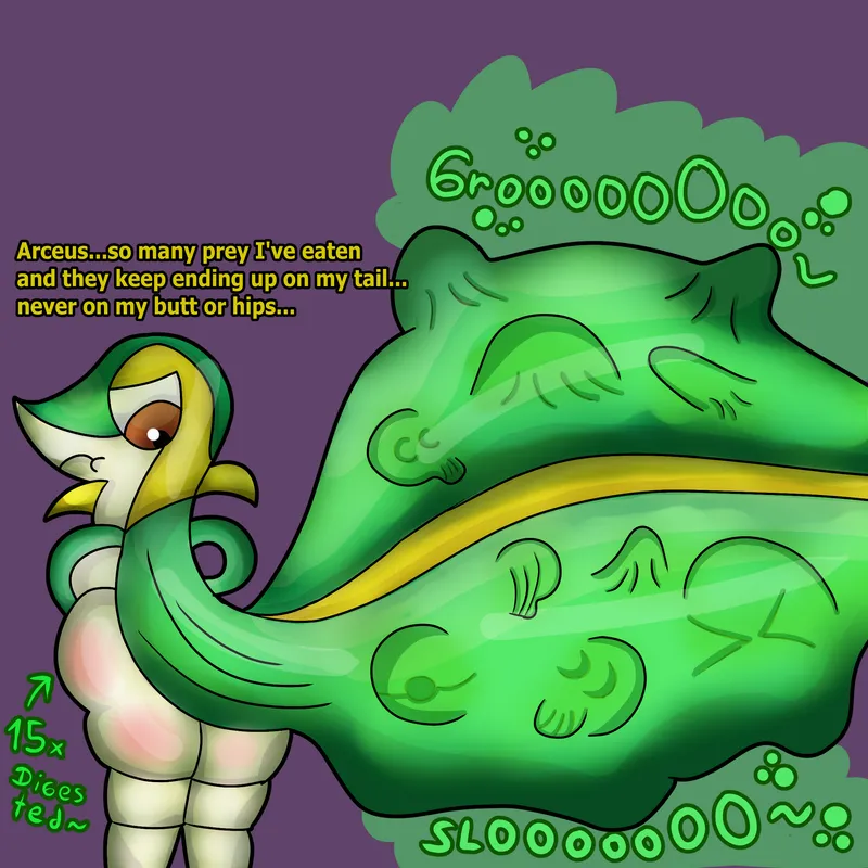 Thumbnail {Image} Snivy vore big tail~ [Pokemon] [Weight gain] [Chubby Pred] [Snivy] [By: Me] by SnooMuffins4052