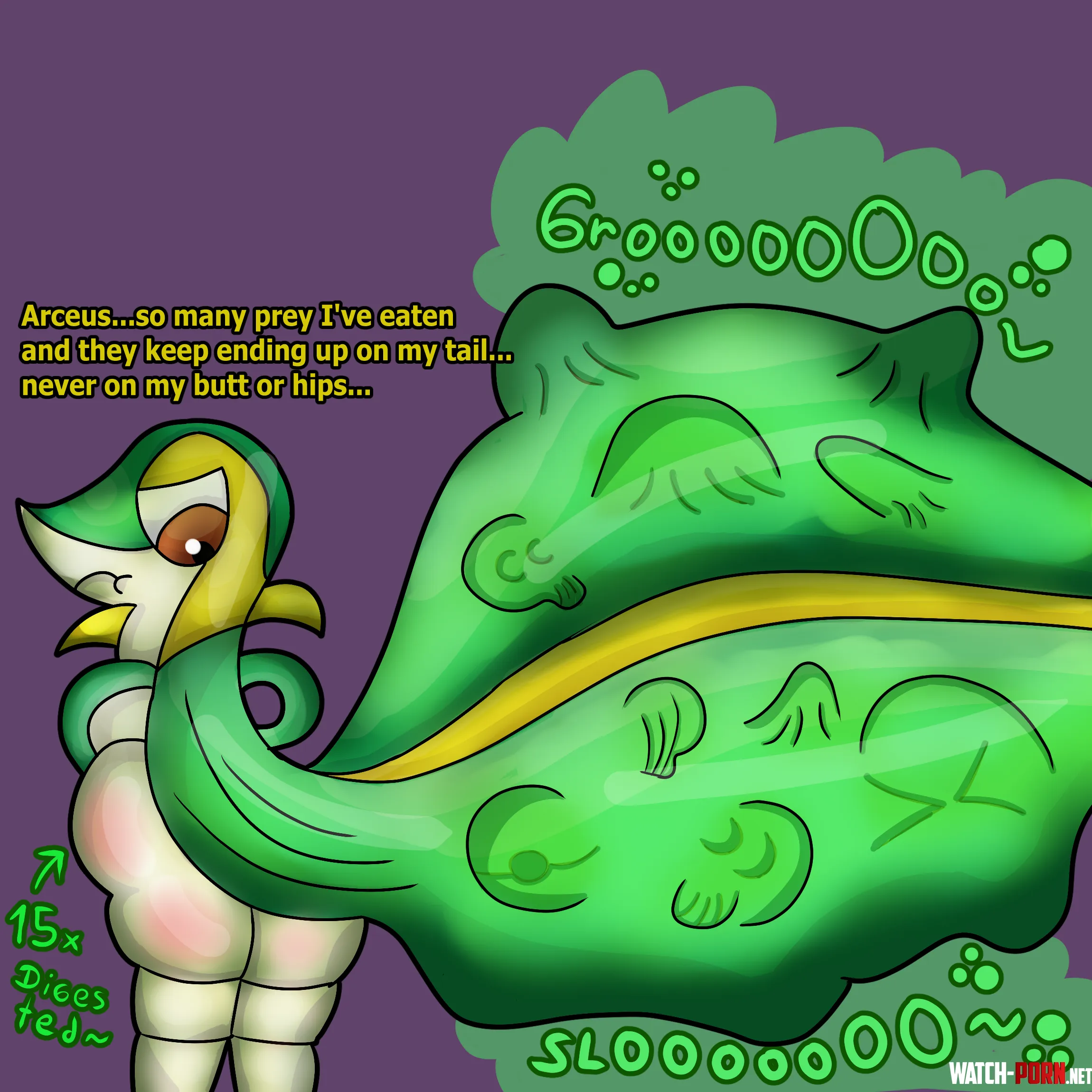 {Image} Snivy vore big tail~ [Pokemon] [Weight gain] [Chubby Pred] [Snivy] [By: Me] by SnooMuffins4052