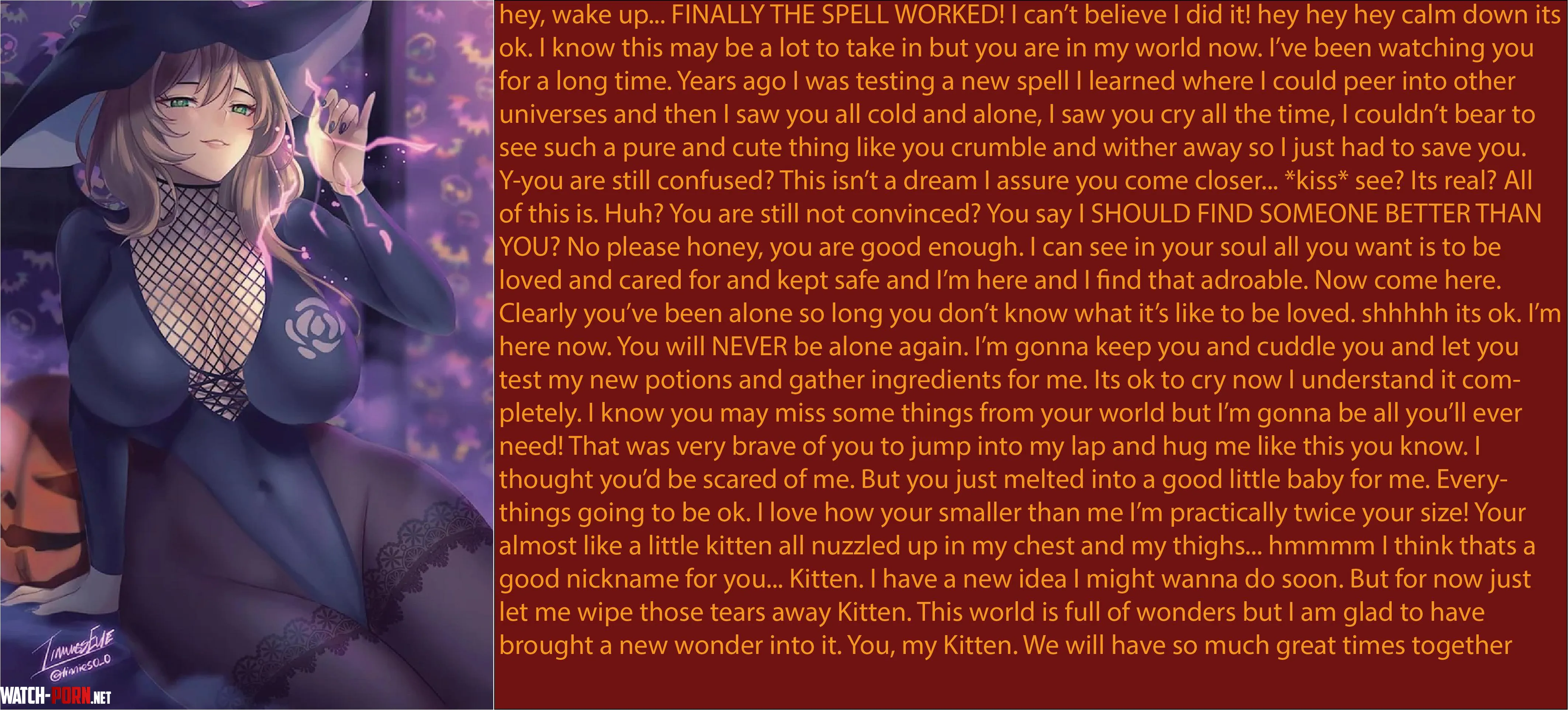 Master witch claims you! [wholesome] [isekai] [insecure reader] [gender neutral pov] [possessive] [loving] [cuddles] [she saved you?] [no sex] by fleetingreturns1111