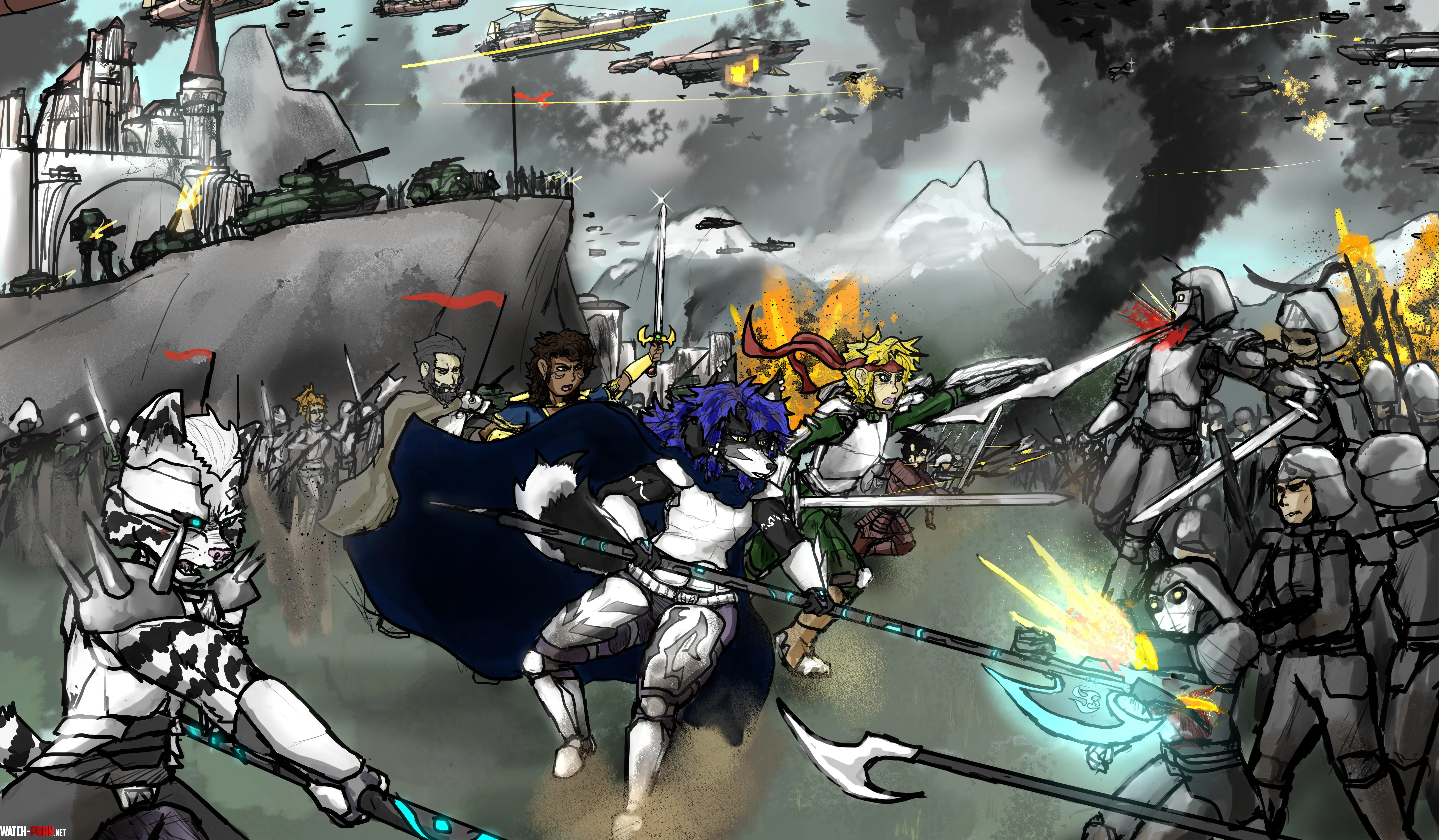 Bold melee charge during a massive siege by SkyHunter95