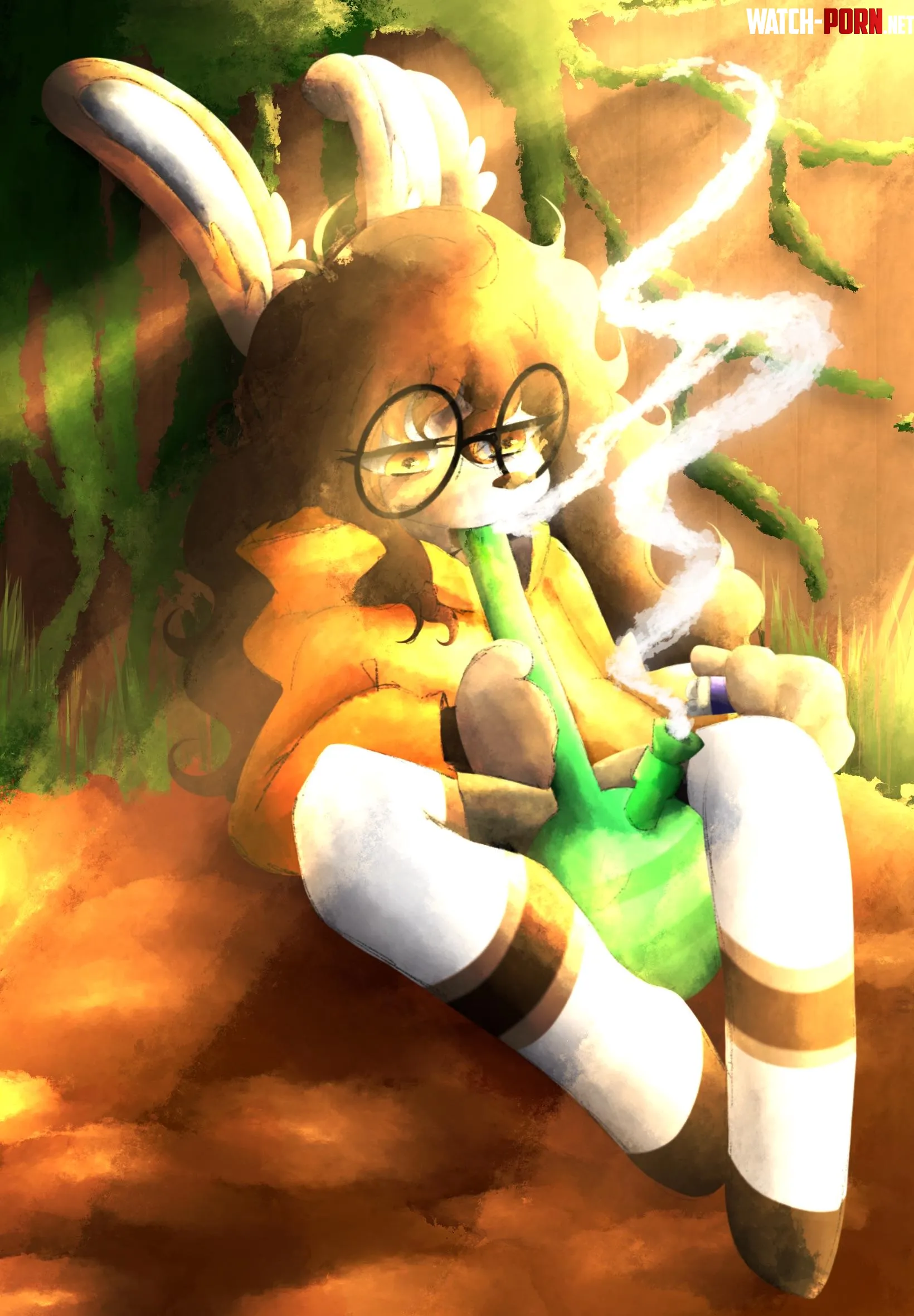 My fursona enjoying some grass (art by me) by MowMow-TheArtist