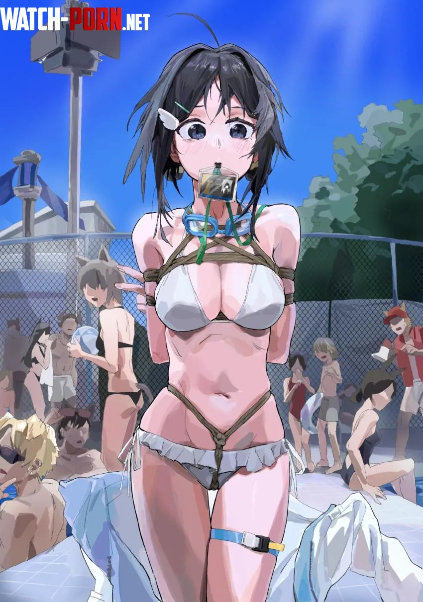 She lost a bet so now she's forced to walk through her pool club tied in rope. by DmMeToesorTits