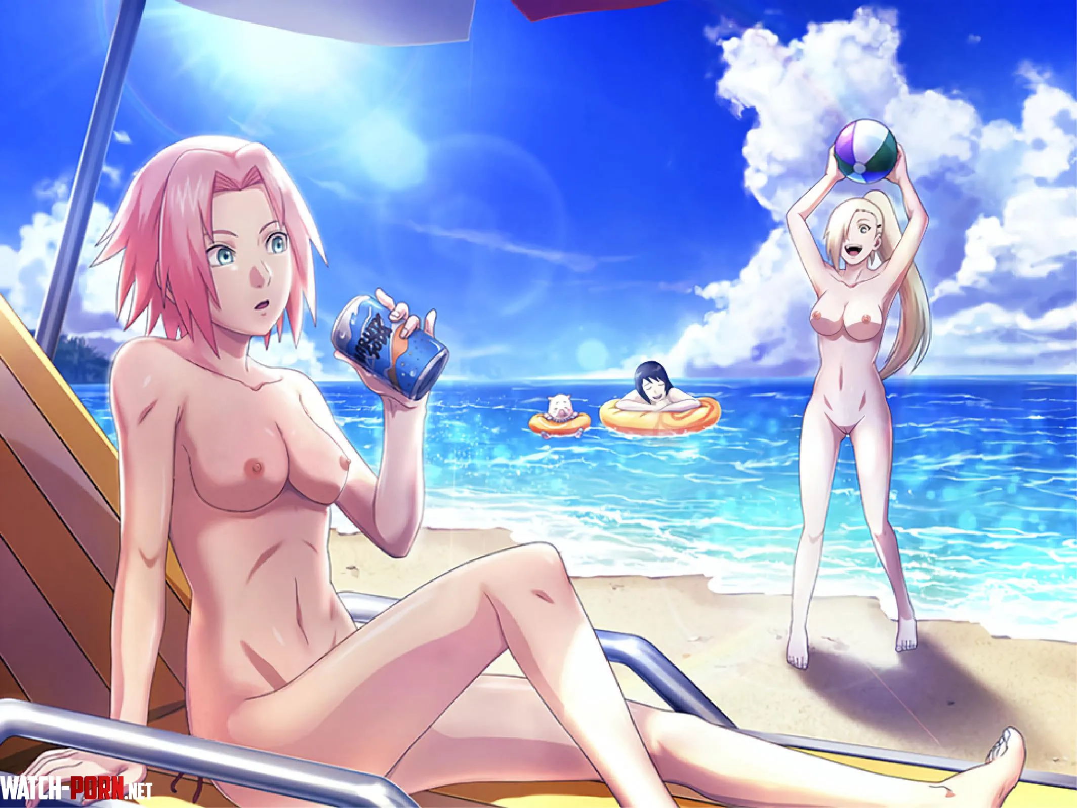 Konoha girls beach day by Evandagoatking