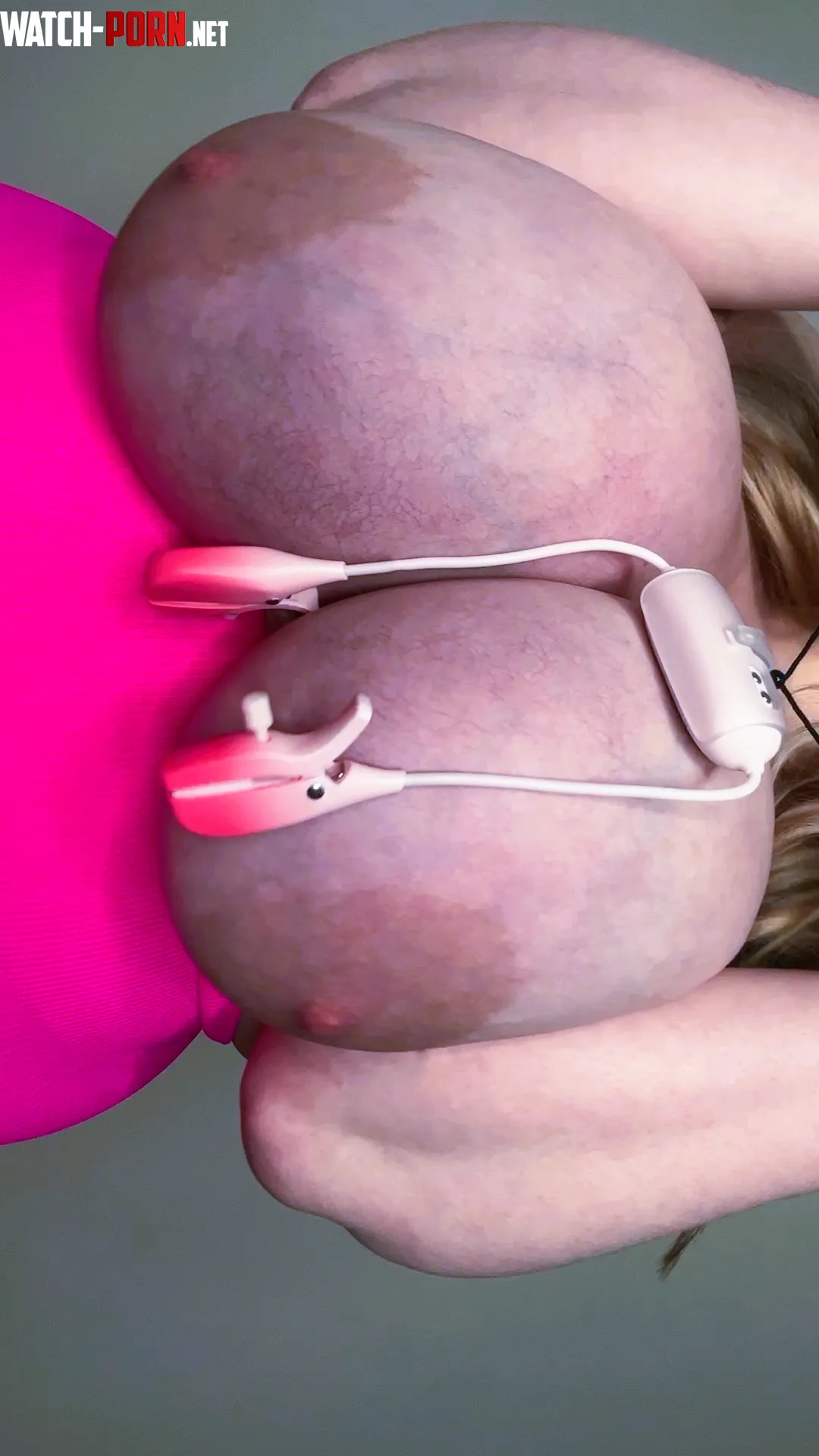 My vibrating nipple clamp toy on these engorged heavy monster tits feels amazing by The_32M_Queen