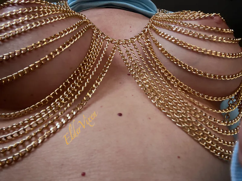 Thumbnail Gold Chain Nipple Peek: Airy Confidence in Seethru | ElderVixen