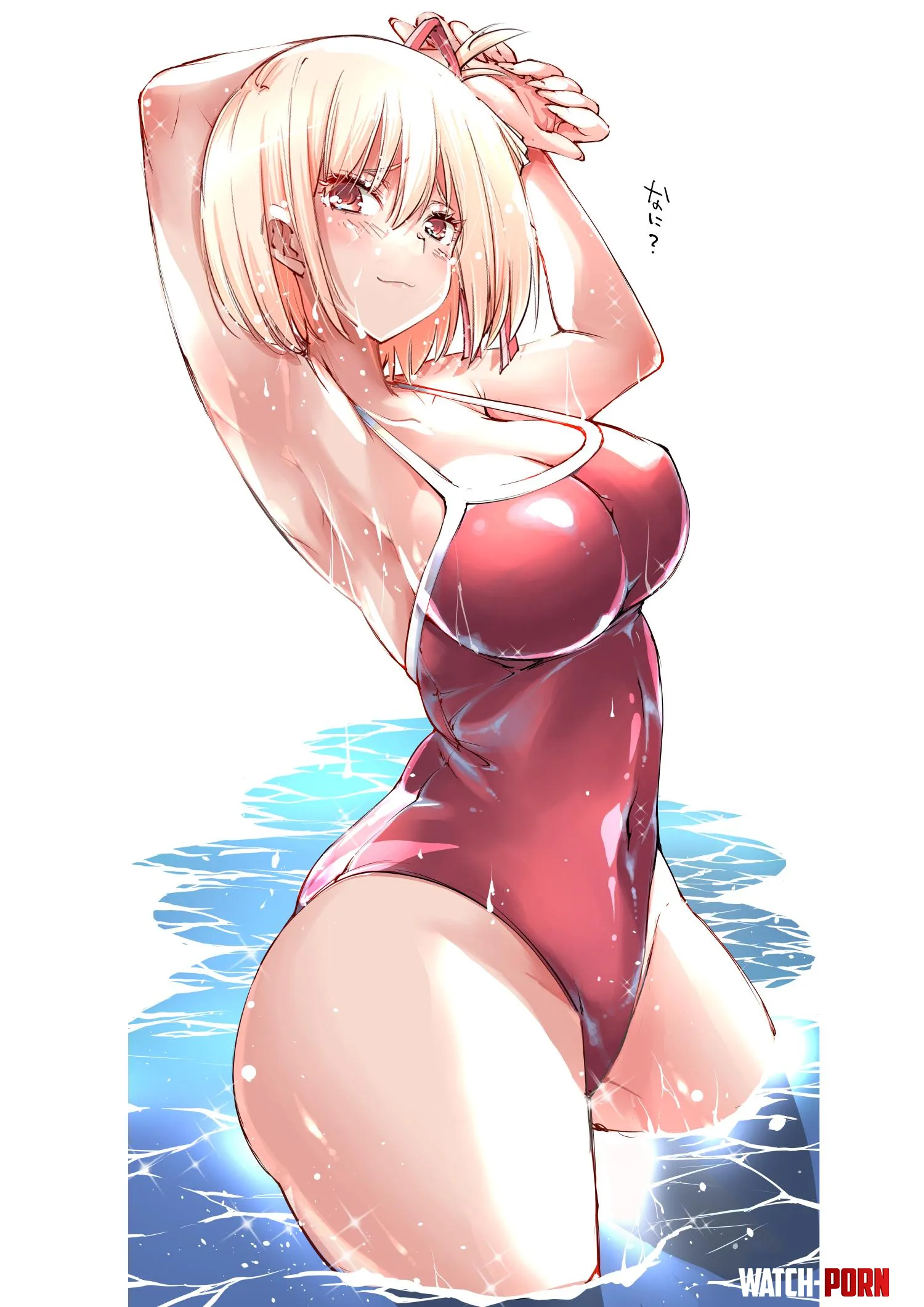 Chisato Stretching In Her Swimsuit [Lycoris Recoil] by Csxc