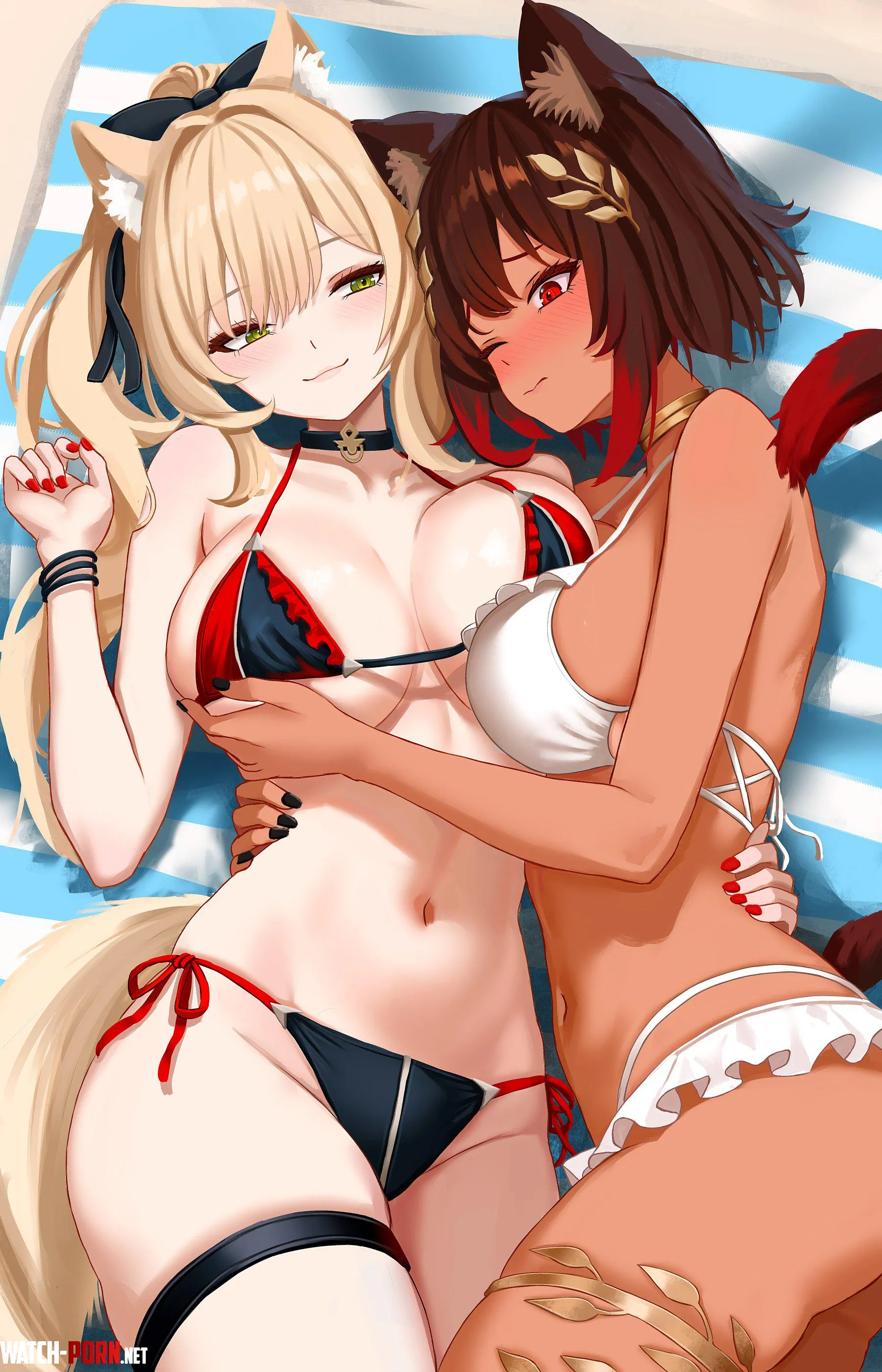 Nekos on the beach [final fantasy] by BloodLustHunt