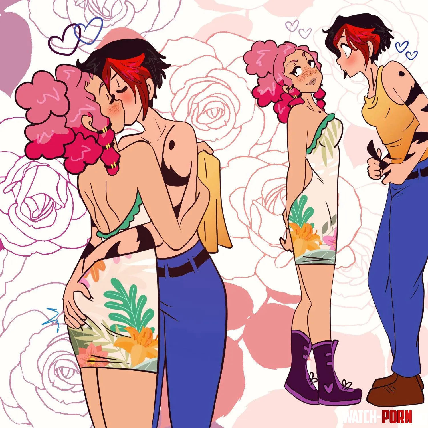 [OC][Our Little Universe] Ruby and Rosa engaging in a little flirtatious behavior before going out on a date night. Will they even make it out the door? 👀 lol I really love their outfit choices though! 😍💜 by OneLayerGirl