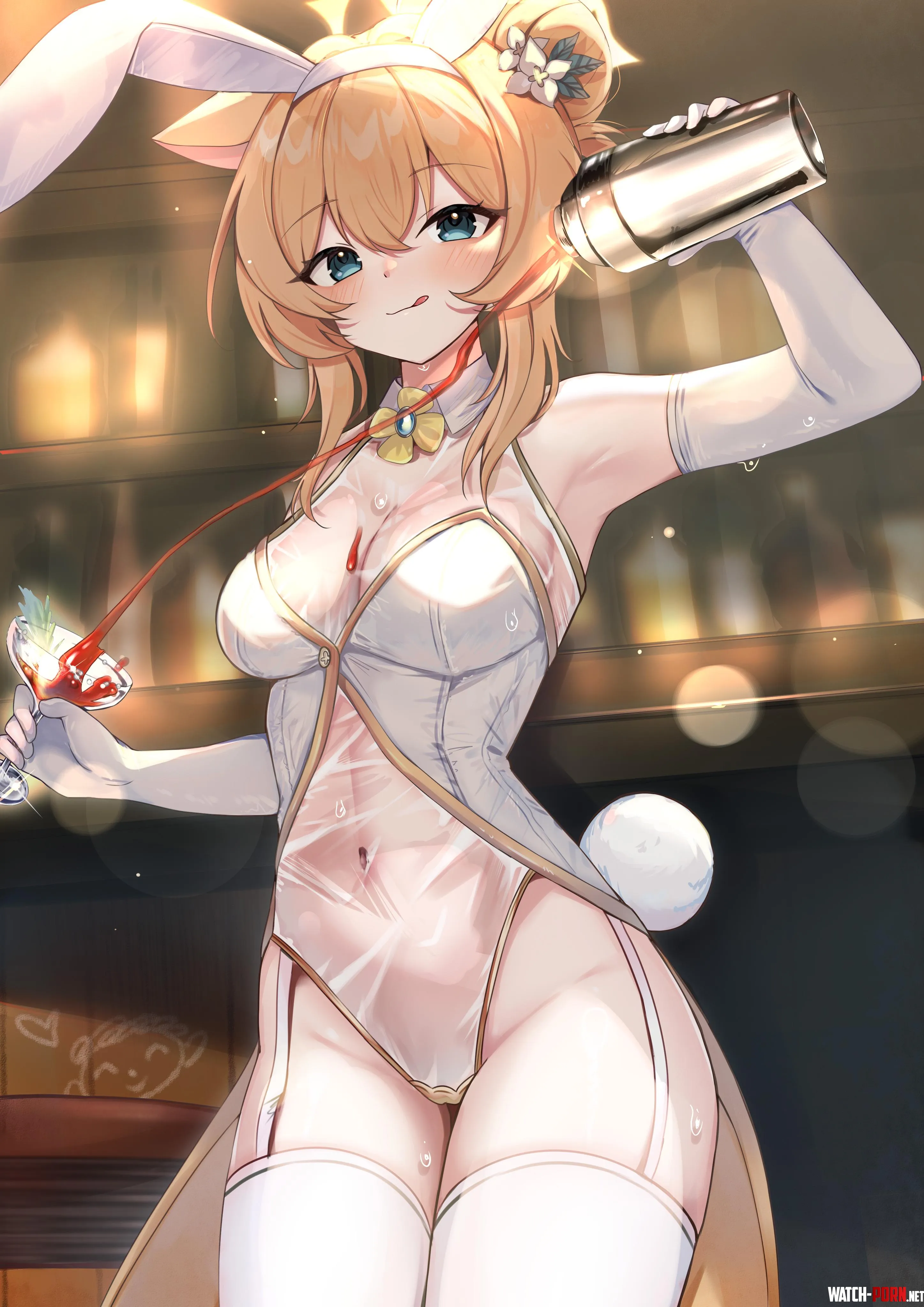 Bunny Mari making a Bloody Mary martini (rinringyo) [Blue Archive] by llamanatee