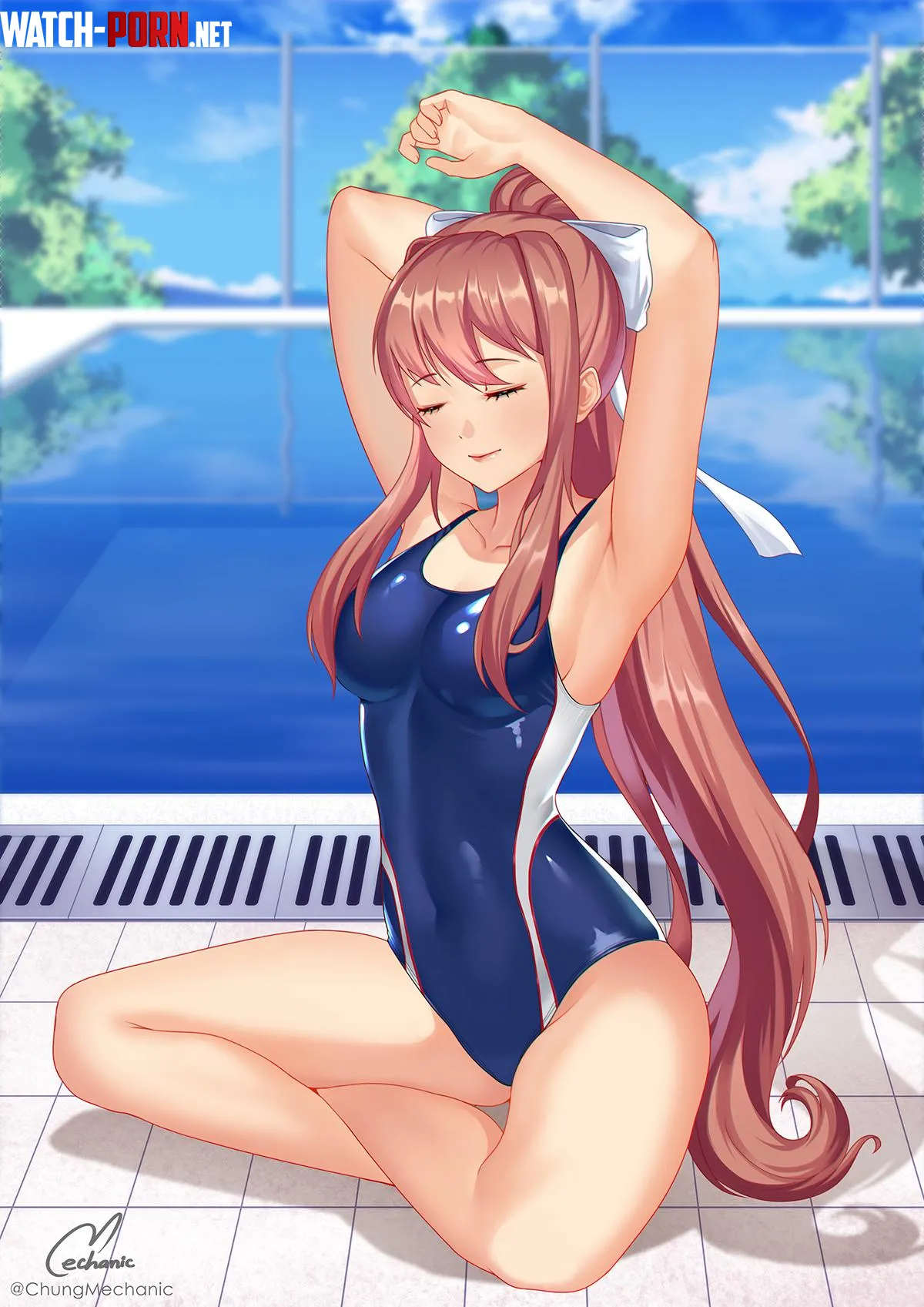 Monika warm up (Chungmechanic on Pixiv) by TheDerpSpoon