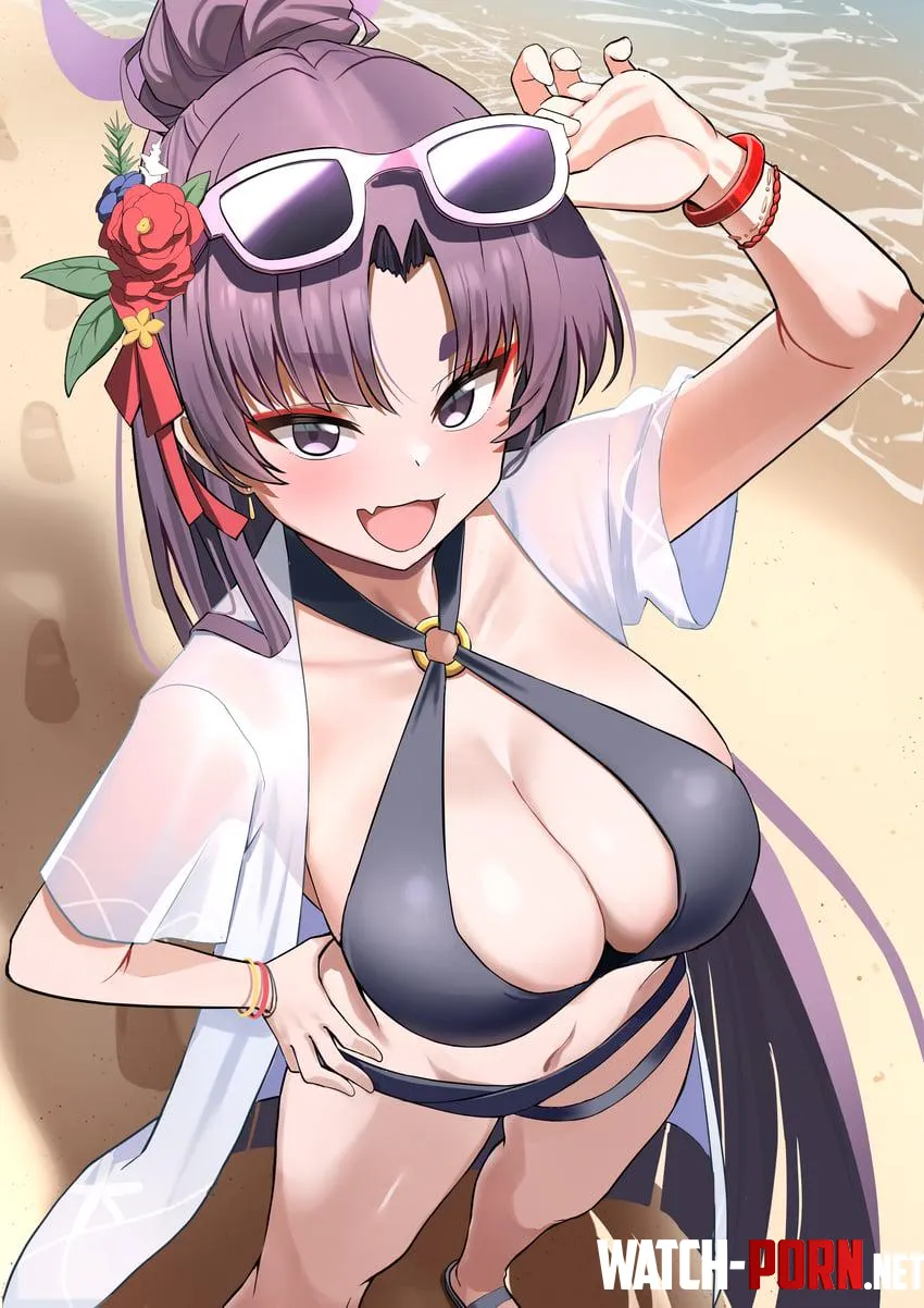 Yukari goes to the beach by RainDMask