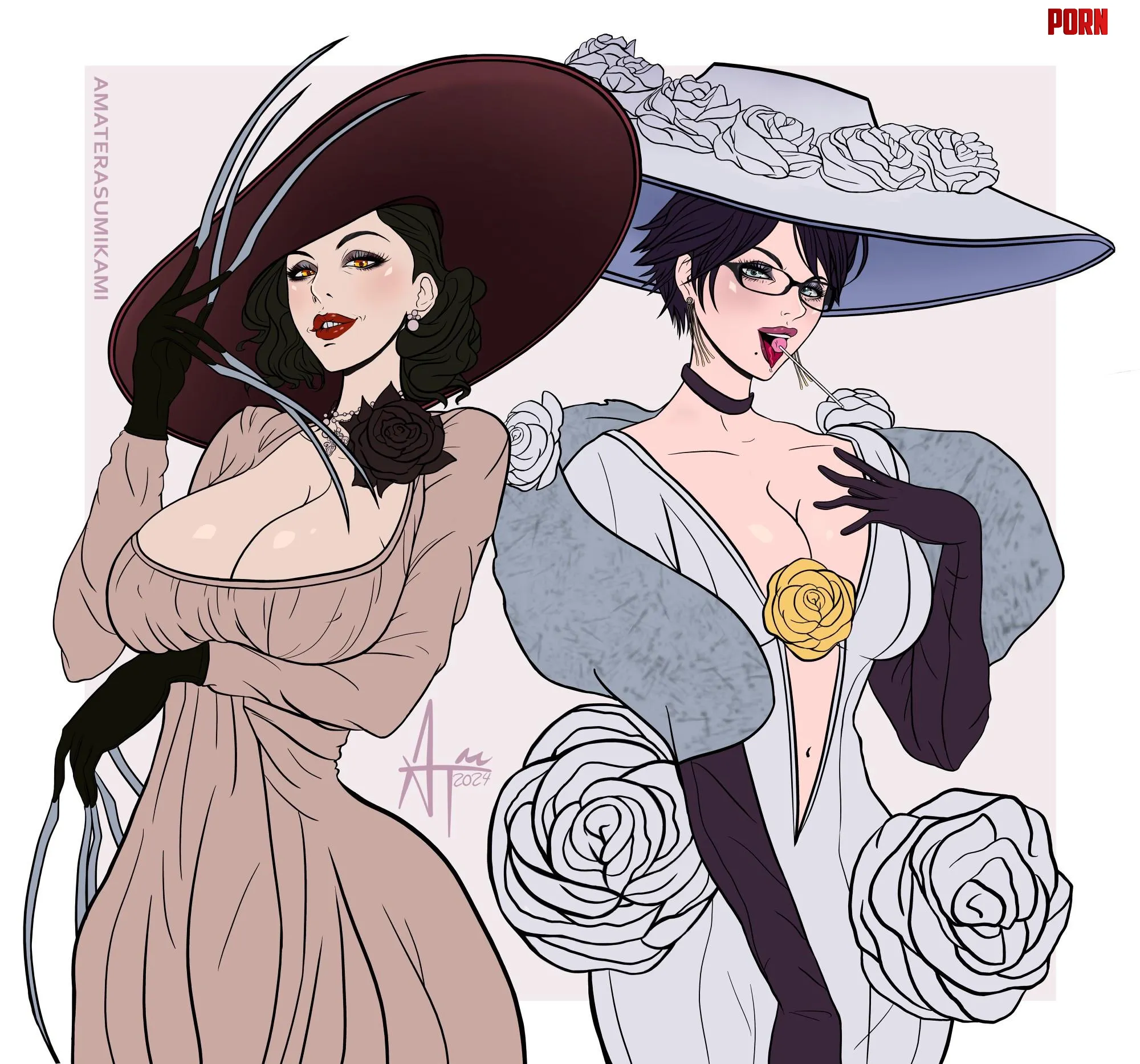 Lady Dimitrescu and Bayonetta (art by Amaterasumikami) by Pseu-do69