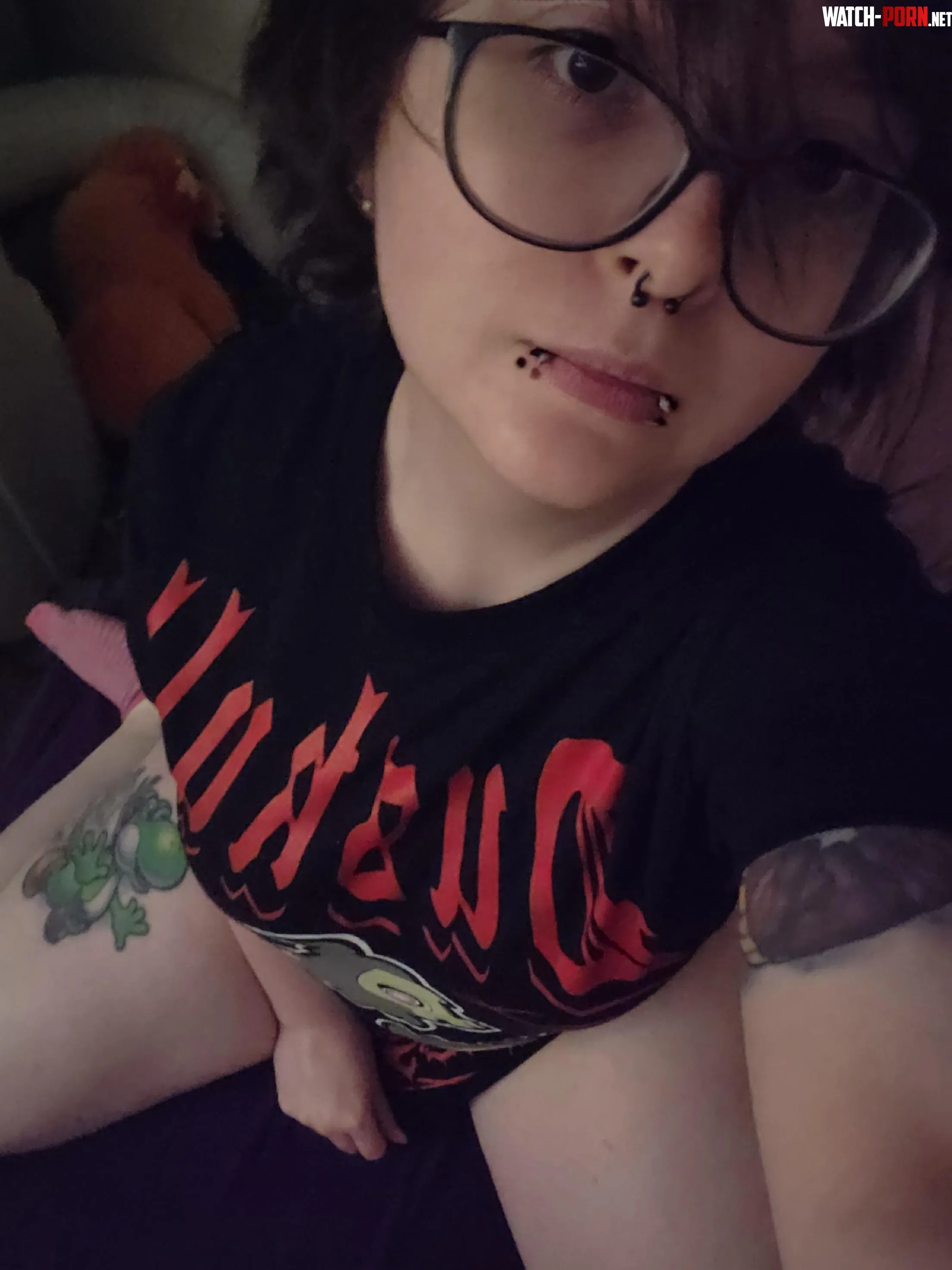 Nerdy girl in just her tee shirt by MsCinny