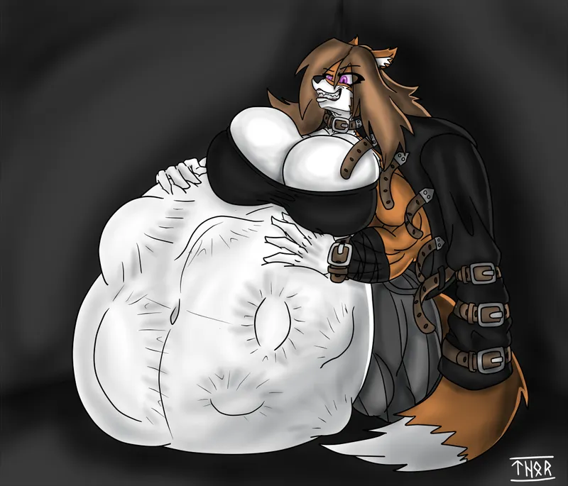Thumbnail {Image} You should have kept the straightjacket strapped tight... (Art by Thorstone) [Oral Vore, Female Pred, Furry Pred, Fox Pred, Multiple Prey, Muscular Pred] by PianoPlayer97