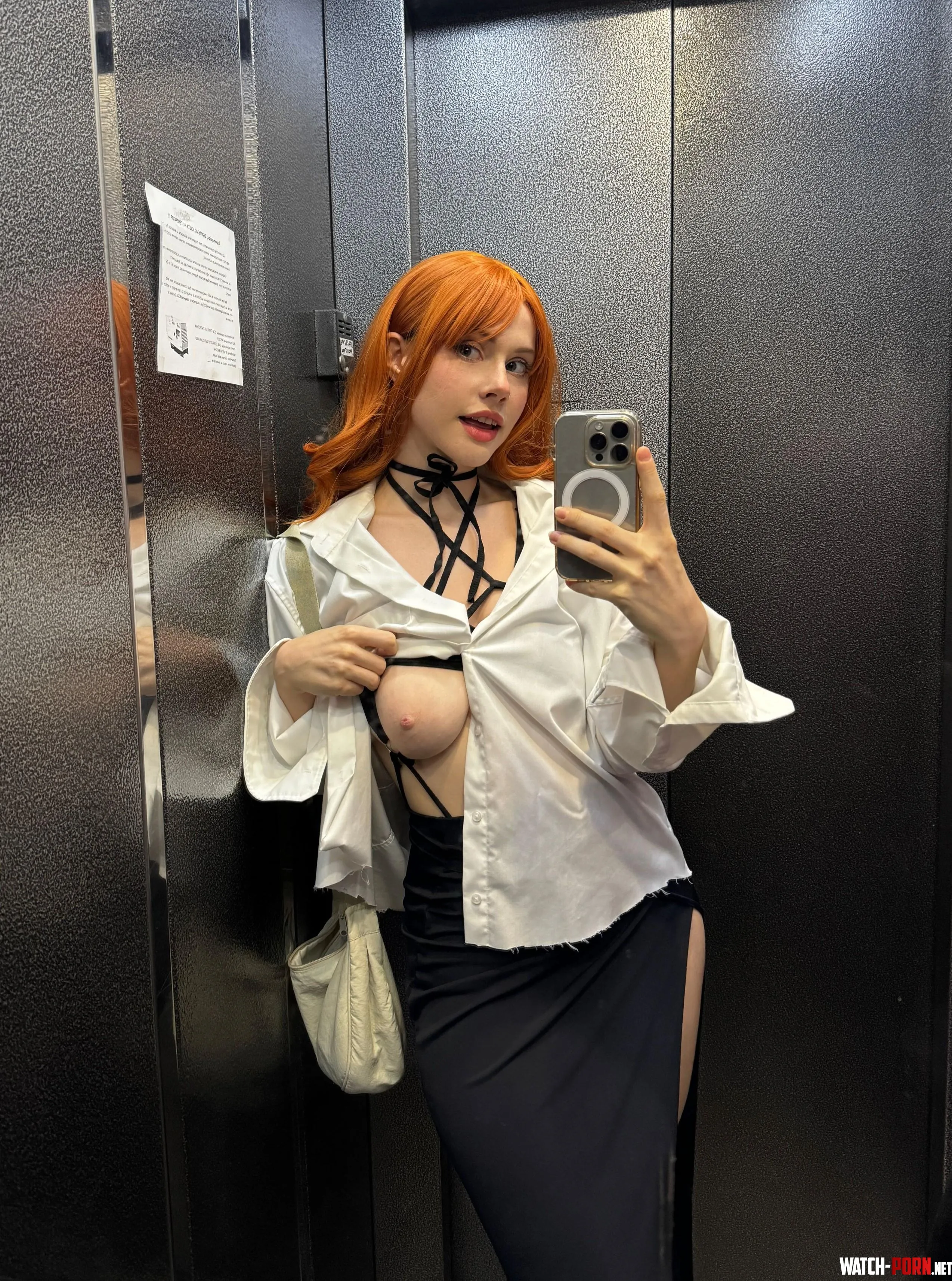 Caught in the elevator, flashing one playful boob by Whanikari
