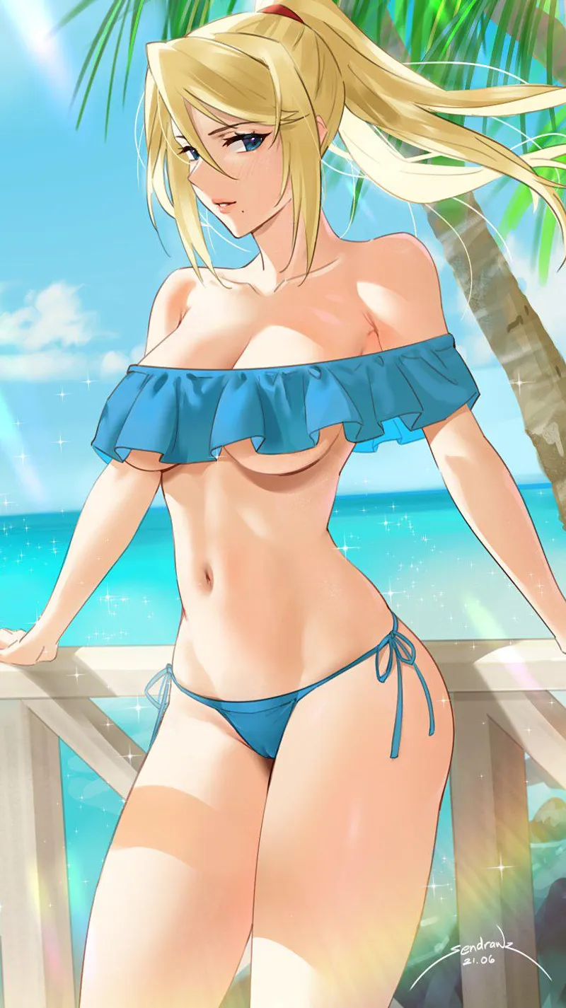 Thumbnail Samus Dazzles at the Beach by Terran117 | swimsuithentai