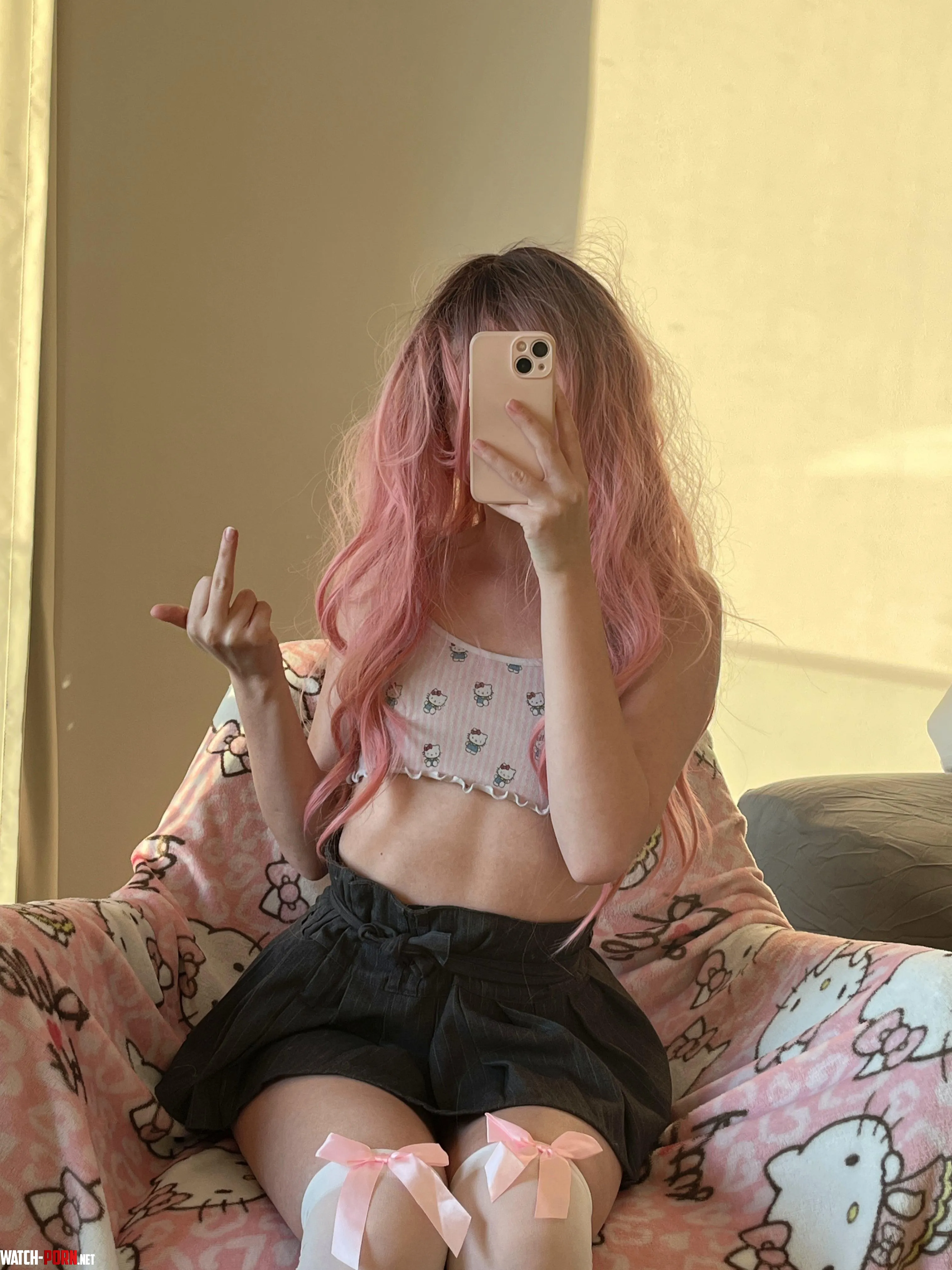 My pink hair just highlights how utterly tiny that pathetic thing is. It's almost cute, in a sad, sad way.✨😈 by Ok_Top4386