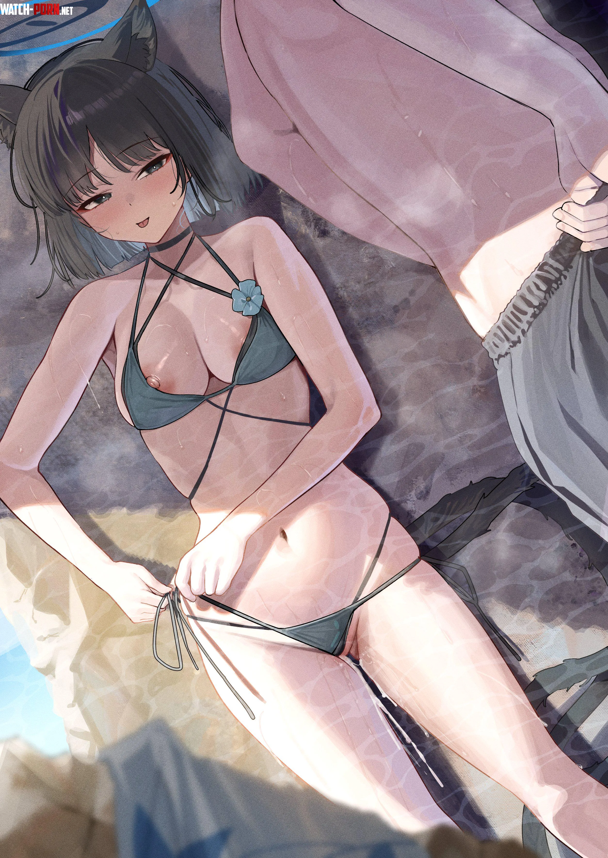 Lying on the beach with Kikyou (ramanda) [Blue Archive] by llamanatee