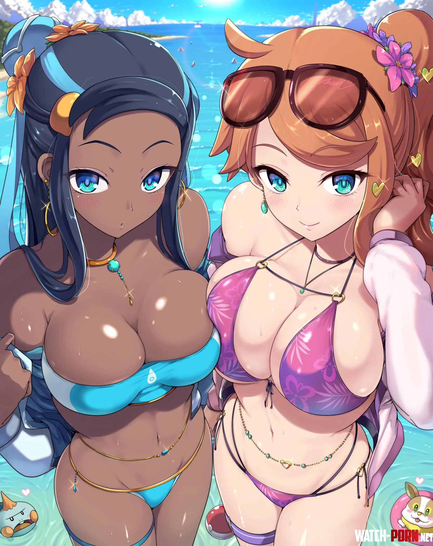 Nessa and Sonia at the beach (kasaishin) by BigScrimpGuy