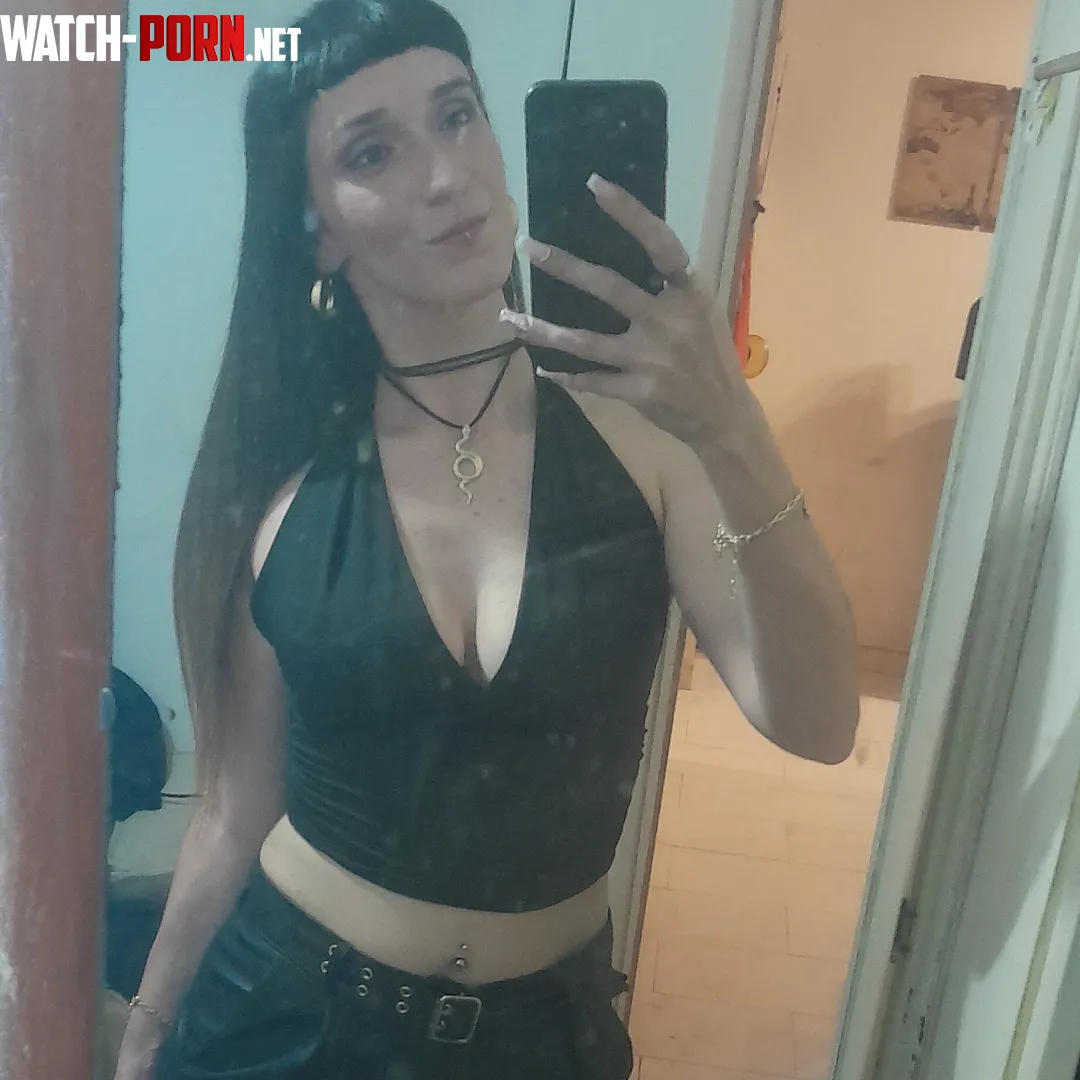 Evening outfit with a low-cut black top! by FireRasta73