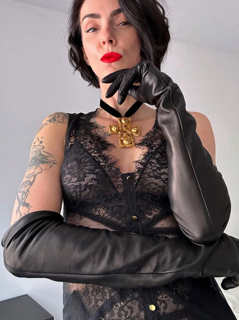 Thumbnail Leather Gloves with Lingerie: A Fashion Dilemma by Mi_Emilia | LadiesInLeather