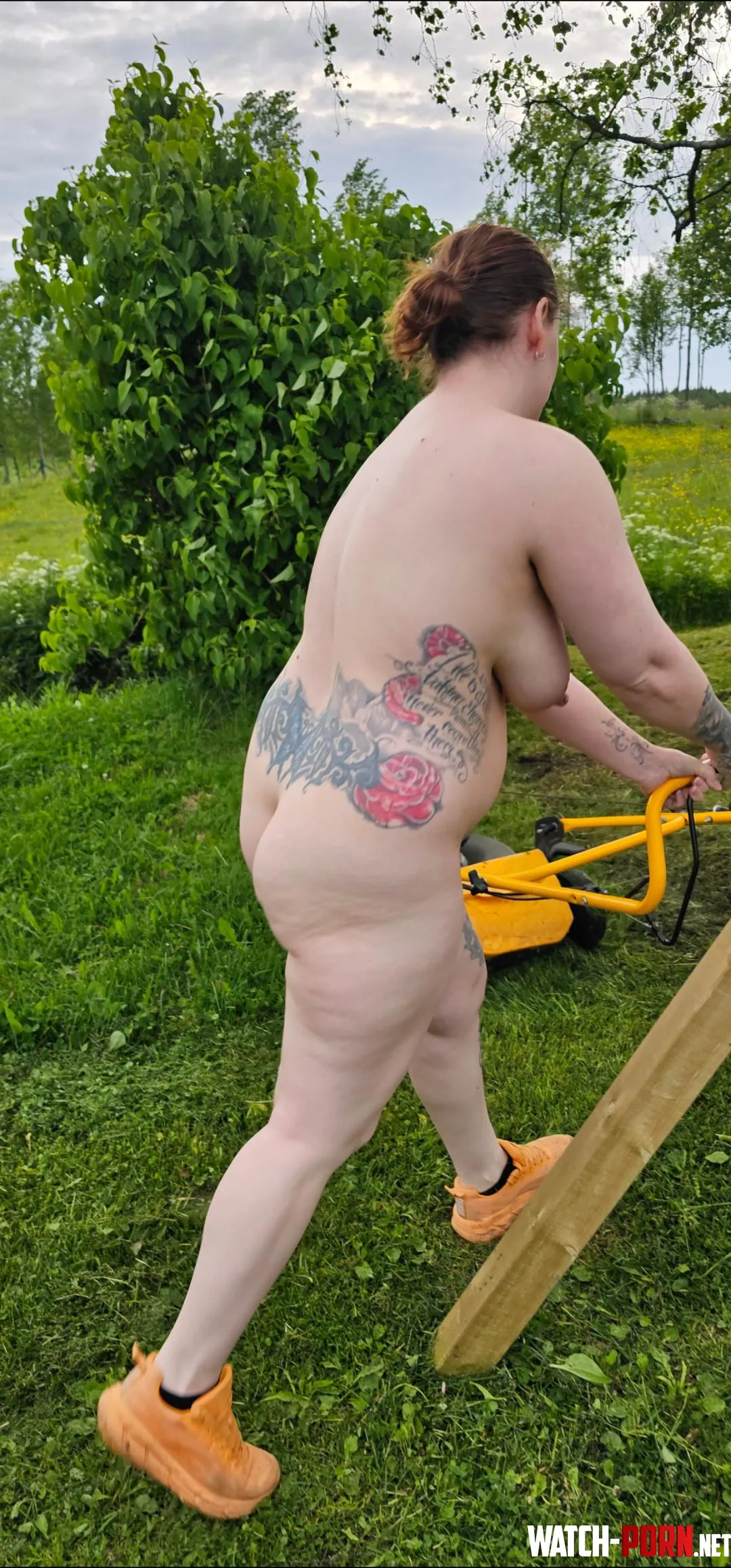 Cutting grass and living my life as a nudist mom by RealNorwegianMom