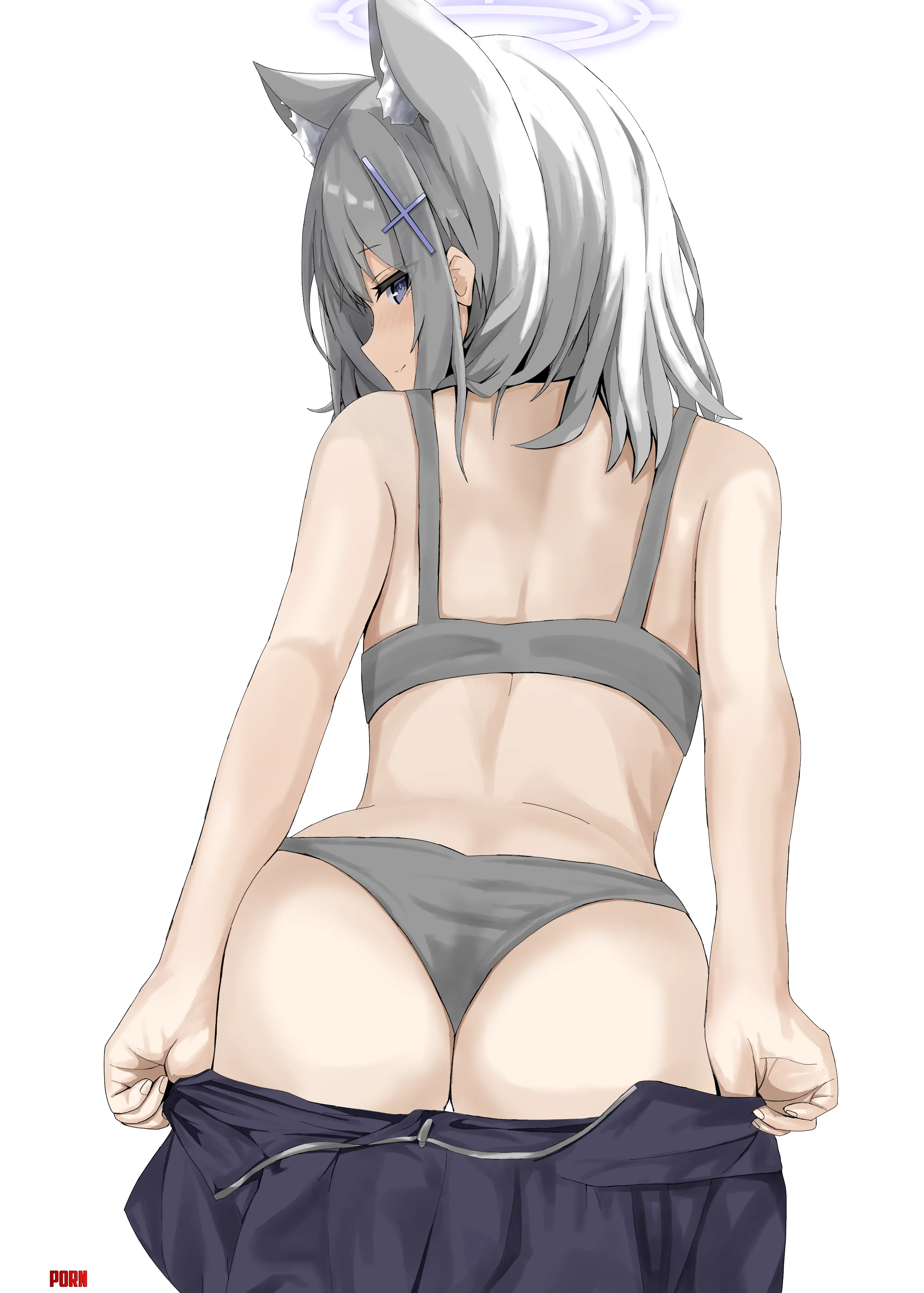 Shiroko pulling her skirt down by freyhstart