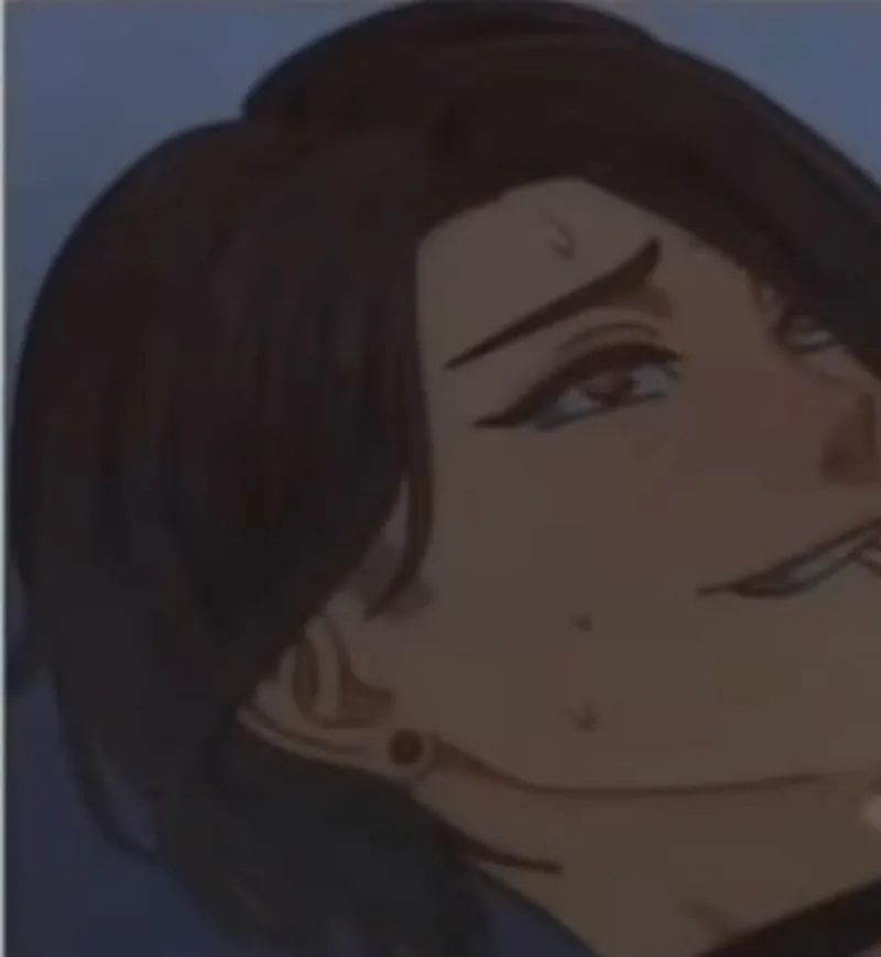 Thumbnail LF Color Source: 1girl, ahegao, biting own lip, brown hair, choker, close-up, earring, face, lip bite, red eyes, short hair, sweat, thick eyebrows, thick eyelashes by HentaiSource_Archive
