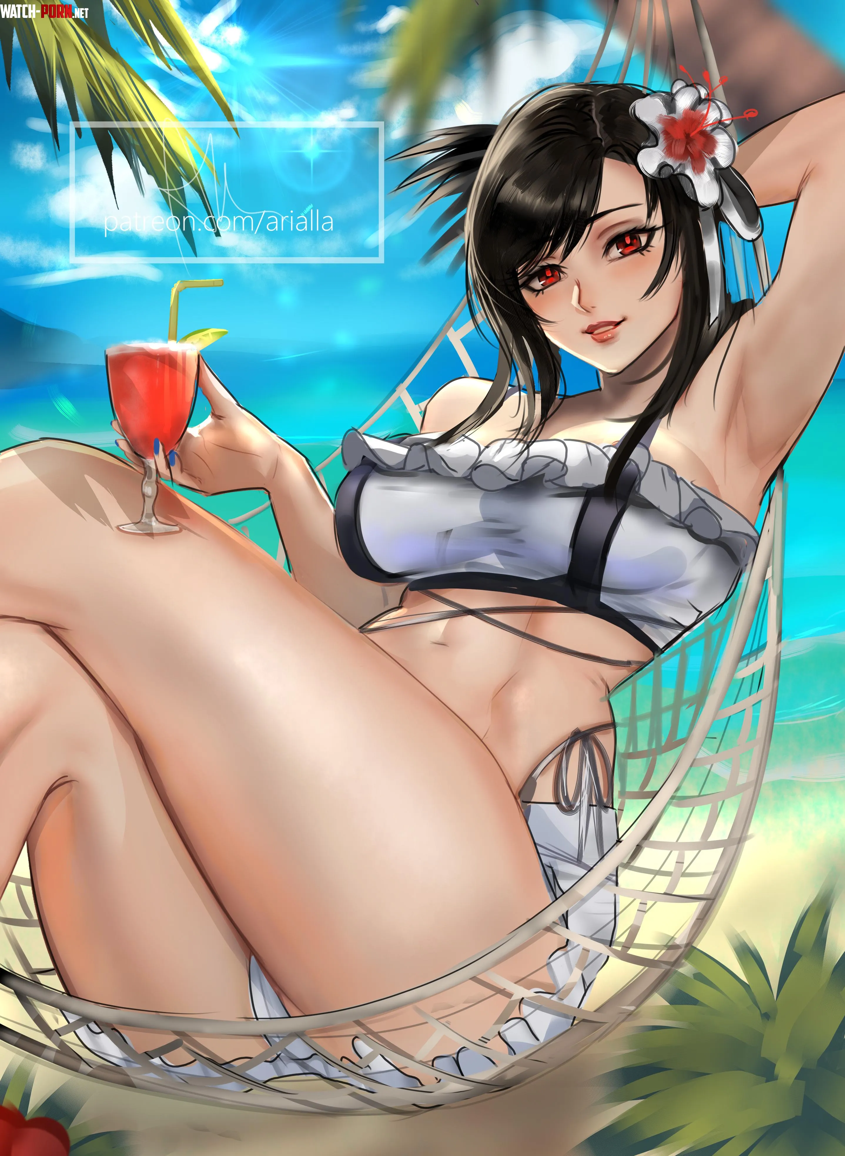 Tifa swinging on a hammock by LafterMastr