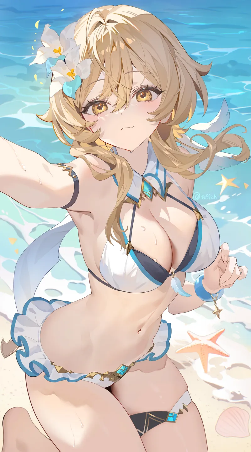 Thumbnail Lumine Showing Her Cool Swimsuit by marxsander2016 | Lumine's Beach Style Unveiled!