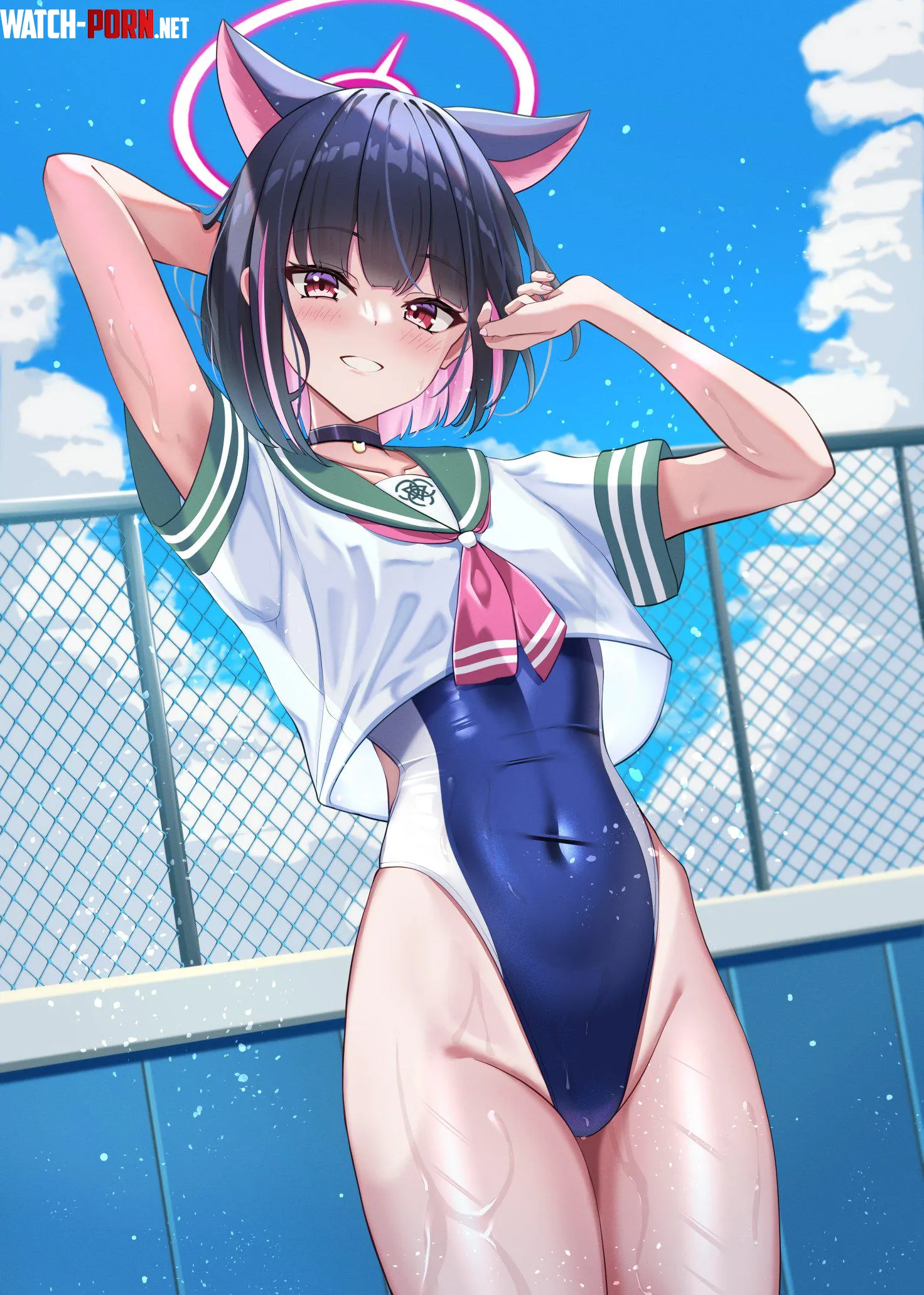 Summer Schoolgirl Swimsuit Kazusa [Blue Archive] by A_MASSIVE_PERVERT
