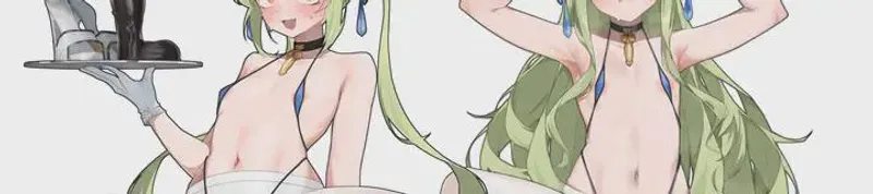 Thumbnail HentaiSource: LF Color Source - 2Girls with Green Hair and Heels by Sumit2111
