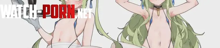 LF Color Source: 2Girls, Areolae, Armpits, Blush, Choker, Earrings, Green Hair, Heels, Holding plate, Long Hair, Looking at viewer, Navel, Open Mouth, String Bikini, Tray, Twintails, White Gloves, White Stockings by Sumit2111